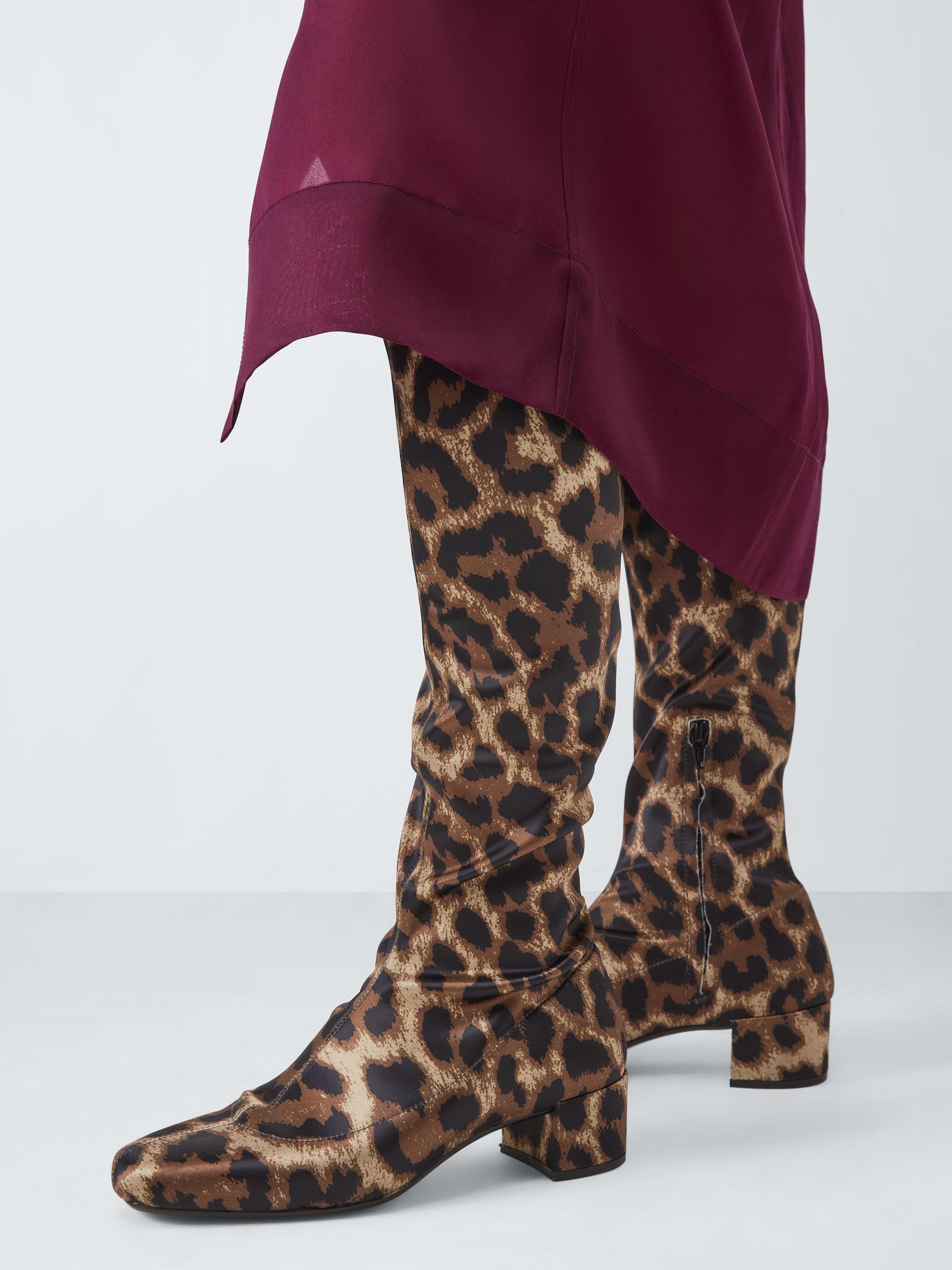 Product image 6 of 6, which shows John Lewis Sable City Leopard Print Long Sock Knee High Boots, Brown/Multi, 3