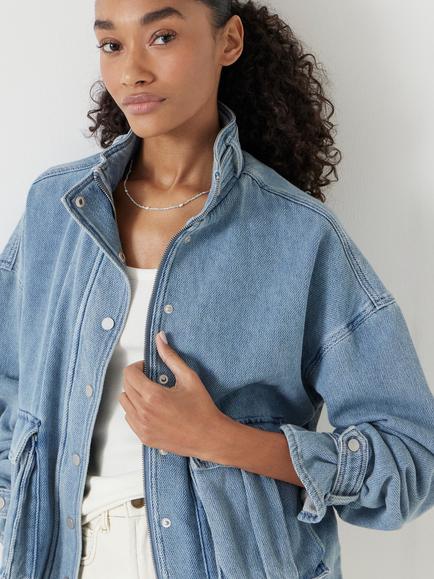 HUSH Melinda Supersoft Denim Funnel Neck Jacket - view 2, Light Blue