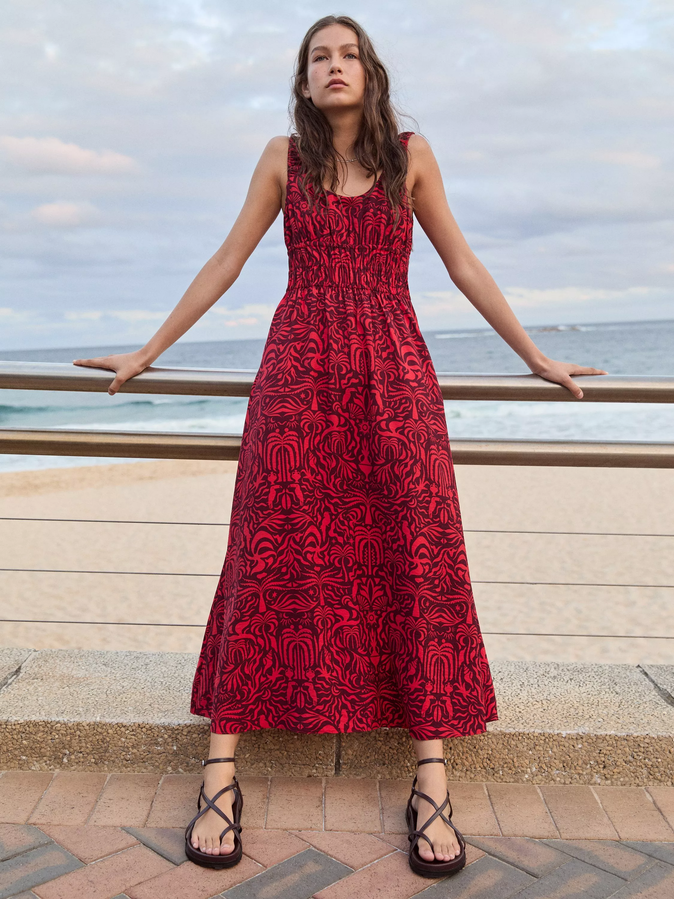 HUSH Abstract Air Flow Midi Dress containing LENZING ECOVERO Viscose