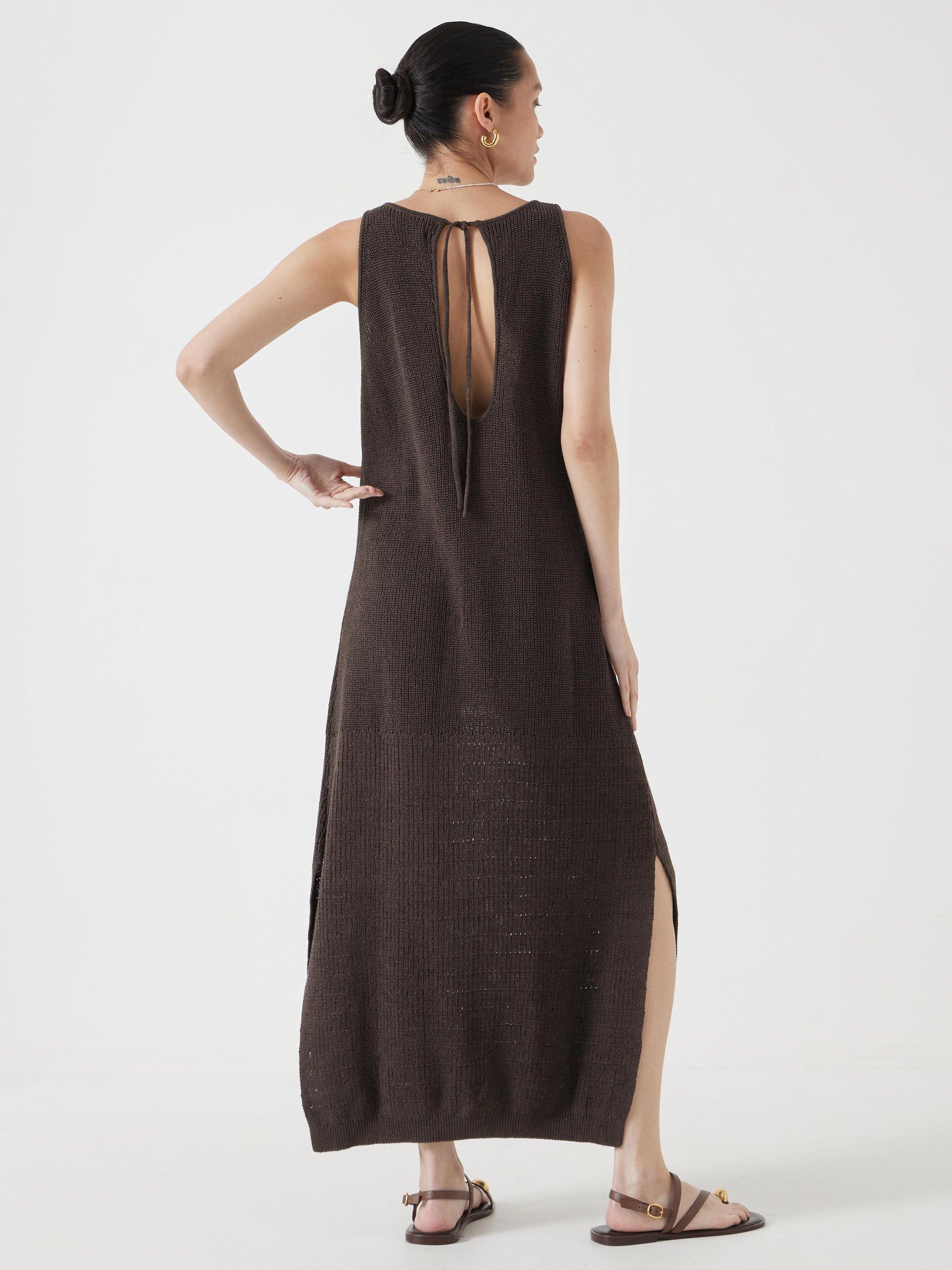 Product image 3 of 5, which shows Hush Clara Knitted Cotton Blend Midi Beach Dress, Chocolate Brown, L-XL