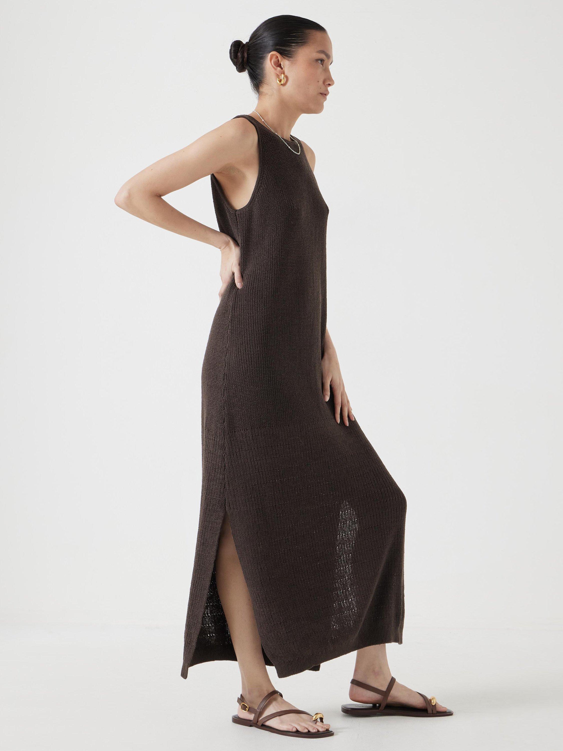 Product image 4 of 5, which shows Hush Clara Knitted Cotton Blend Midi Beach Dress, Chocolate Brown, L-XL