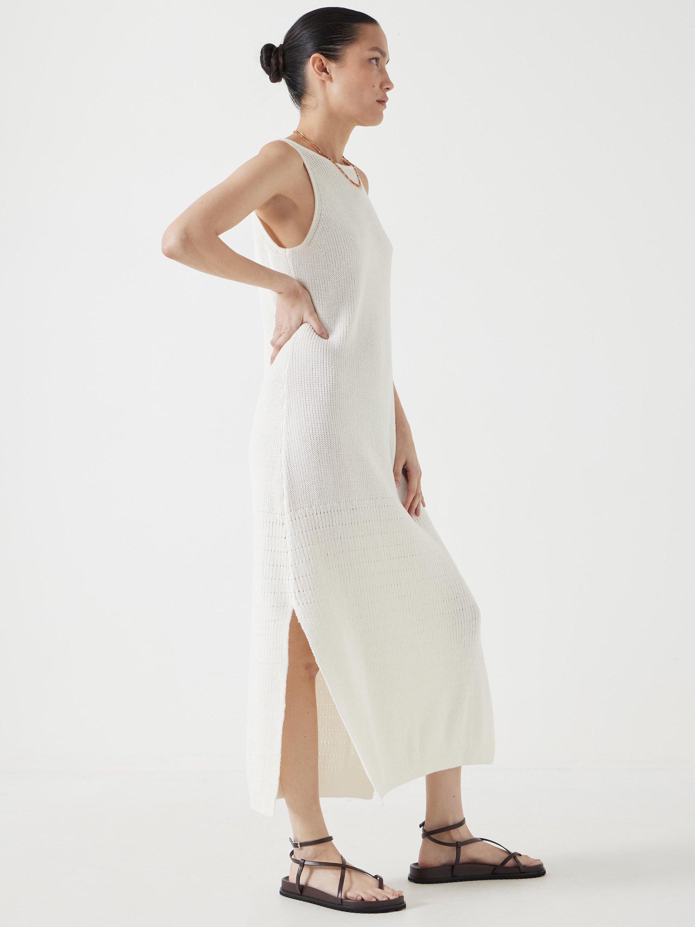 Product image 3 of 5, which shows Hush Clara Knitted Cotton Blend Midi Beach Dress, Soft White, XS-S