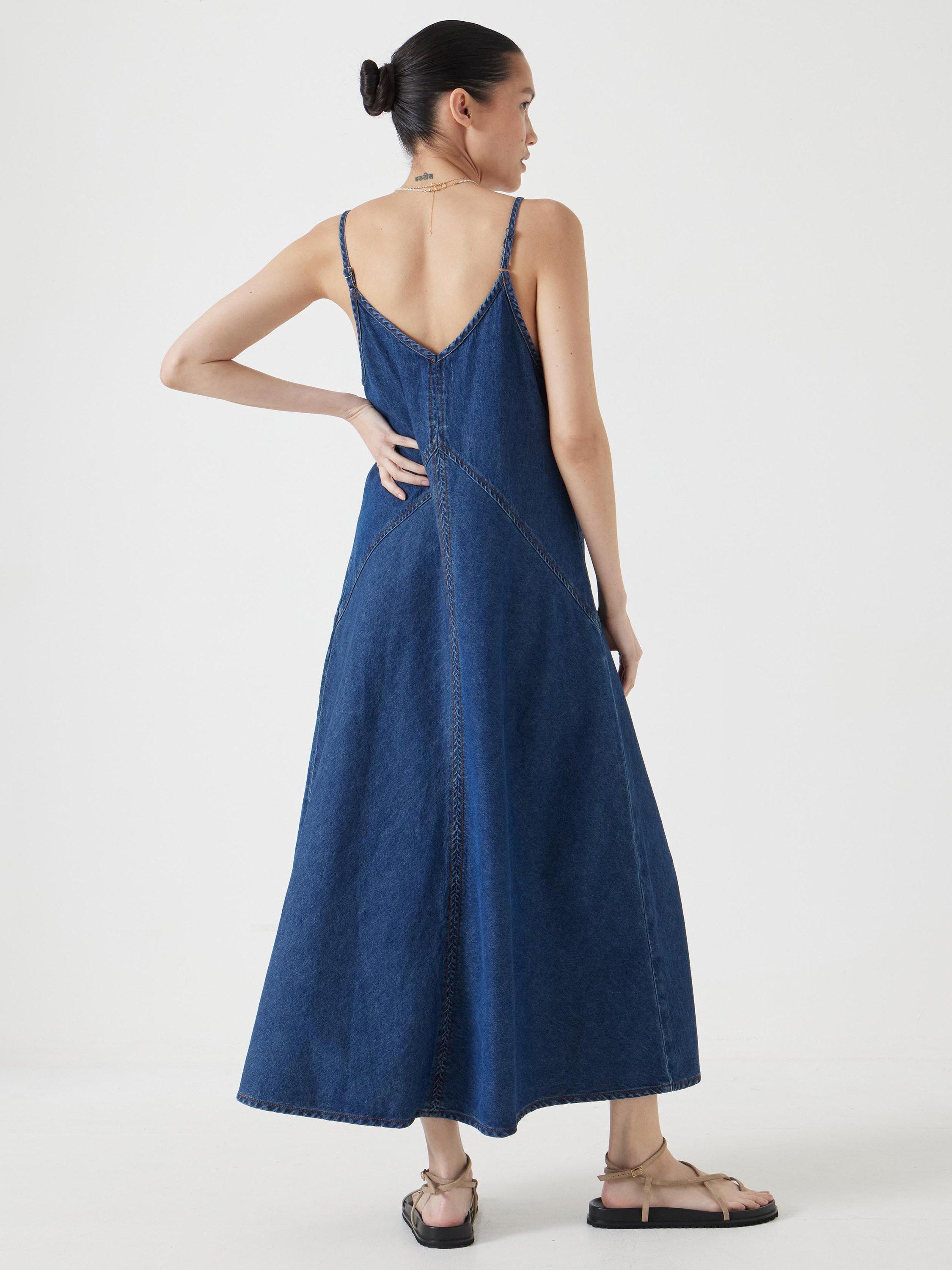 Product image 5 of 5, which shows HUSH Denim Maxi Slip Dress, Mid Authentic Wash, 10