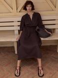 HUSH Bow Front Linen Blend Shirt Dress, Chocolate Brown