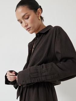 HUSH Bow Front Linen Blend Shirt Dress, Chocolate Brown, Chocolate Brown