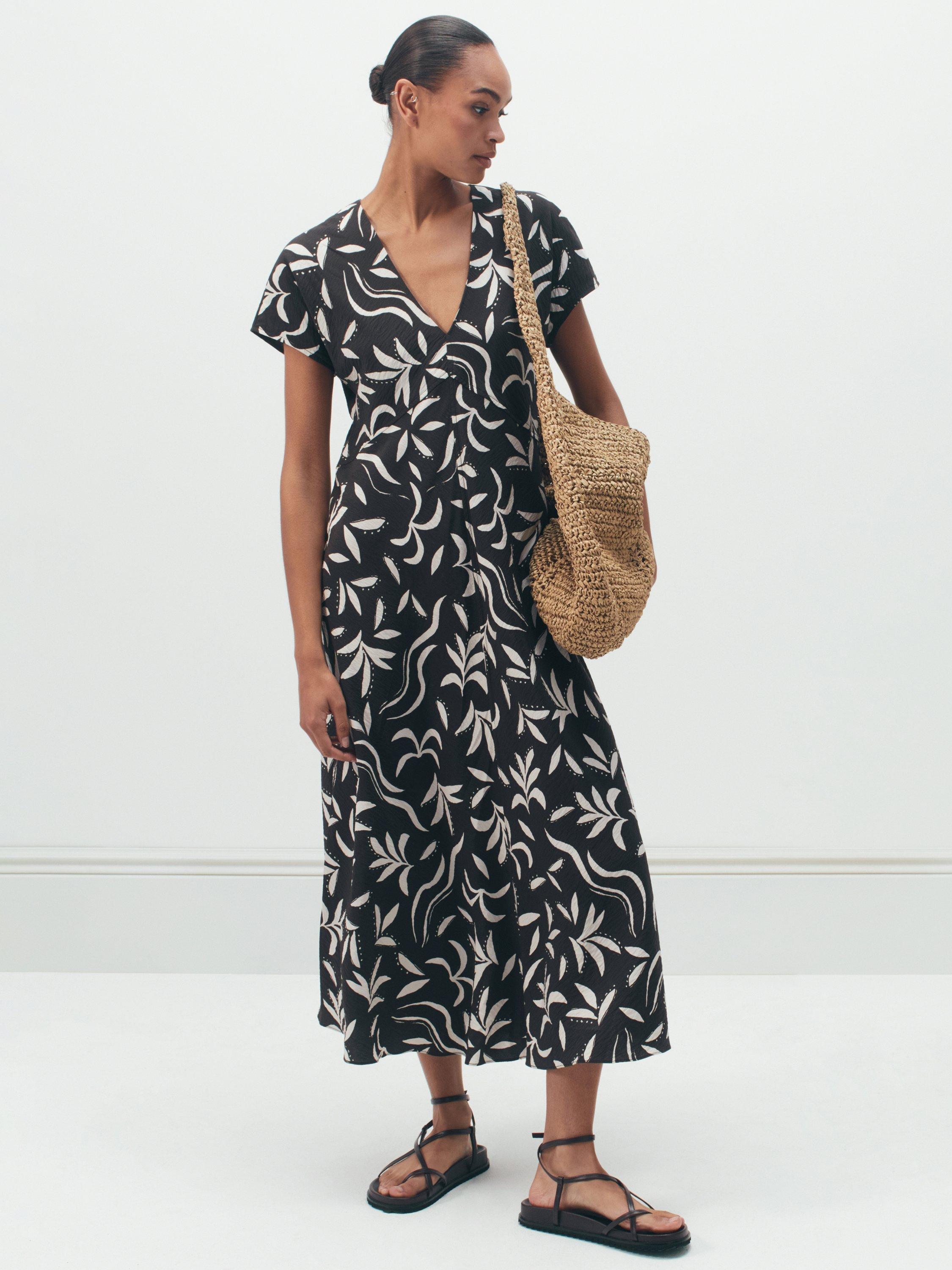 Product image 1 of 5, which shows HUSH Grace Palm Print Dress, Chocolate/White, 4