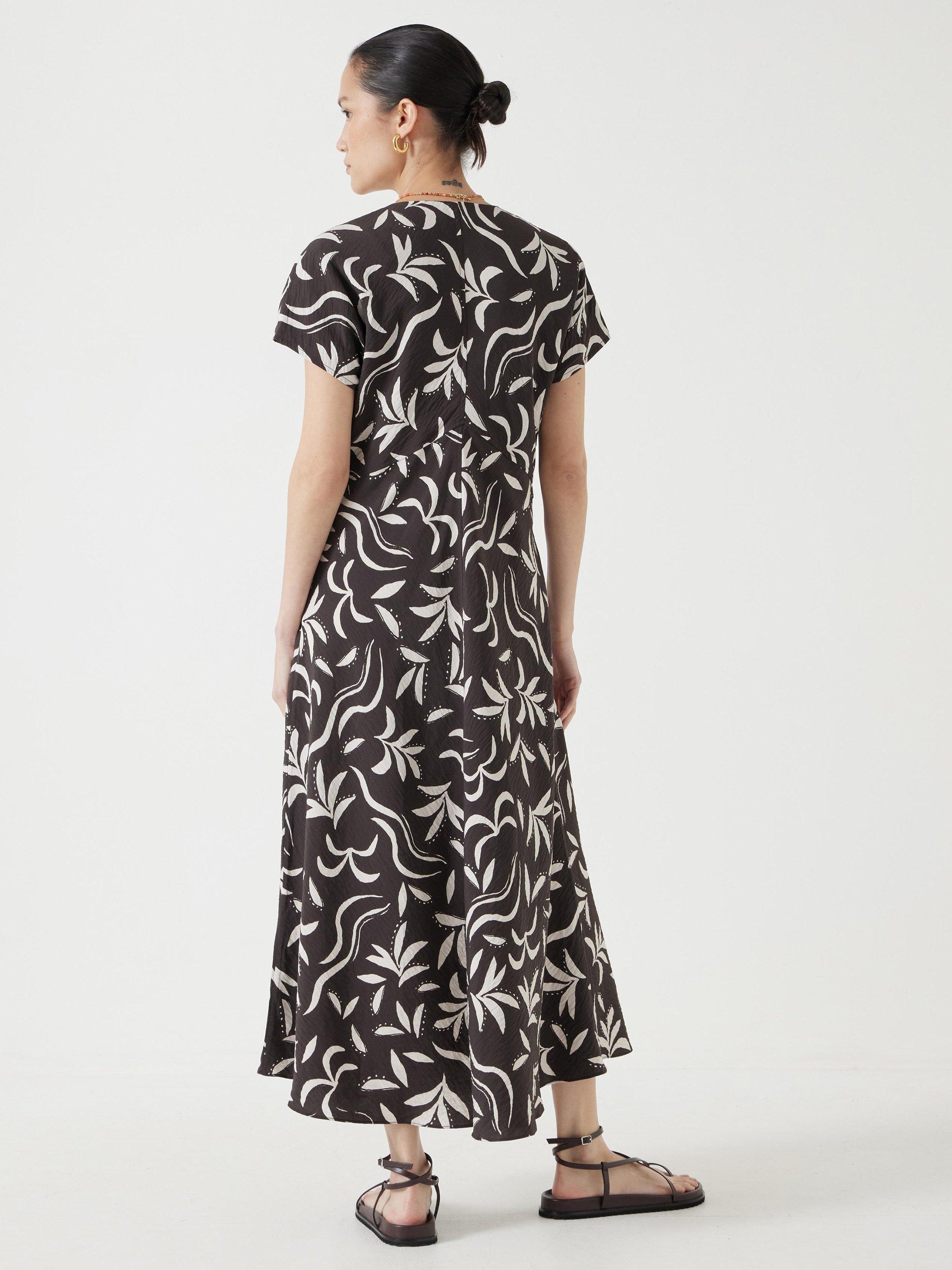 Product image 3 of 5, which shows HUSH Grace Palm Print Dress, Chocolate/White, 4