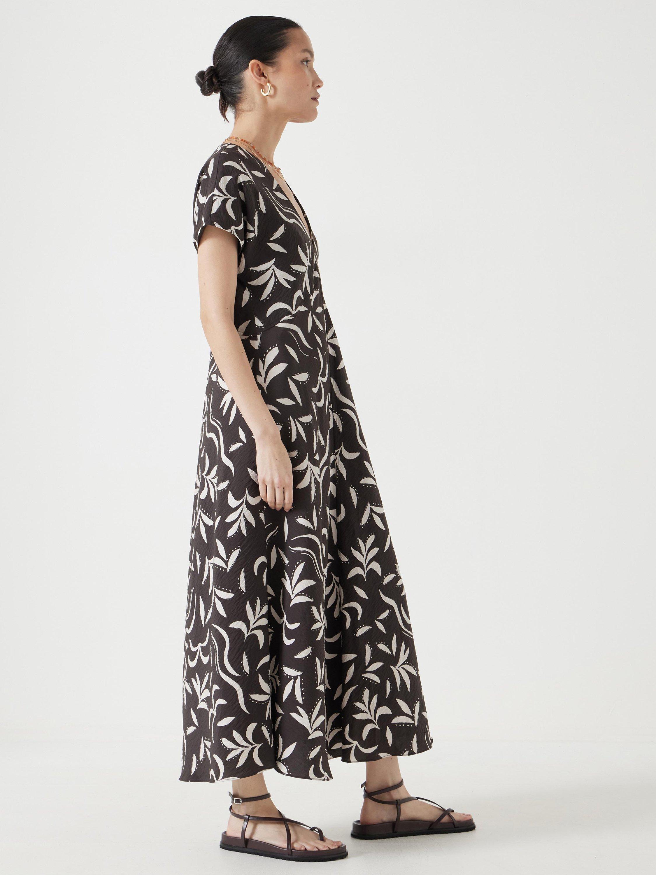Product image 4 of 5, which shows HUSH Grace Palm Print Dress, Chocolate/White, 4