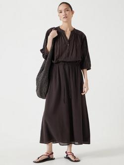 HUSH Lhea Cotton Voile Midi Dress, Chocolate Brown