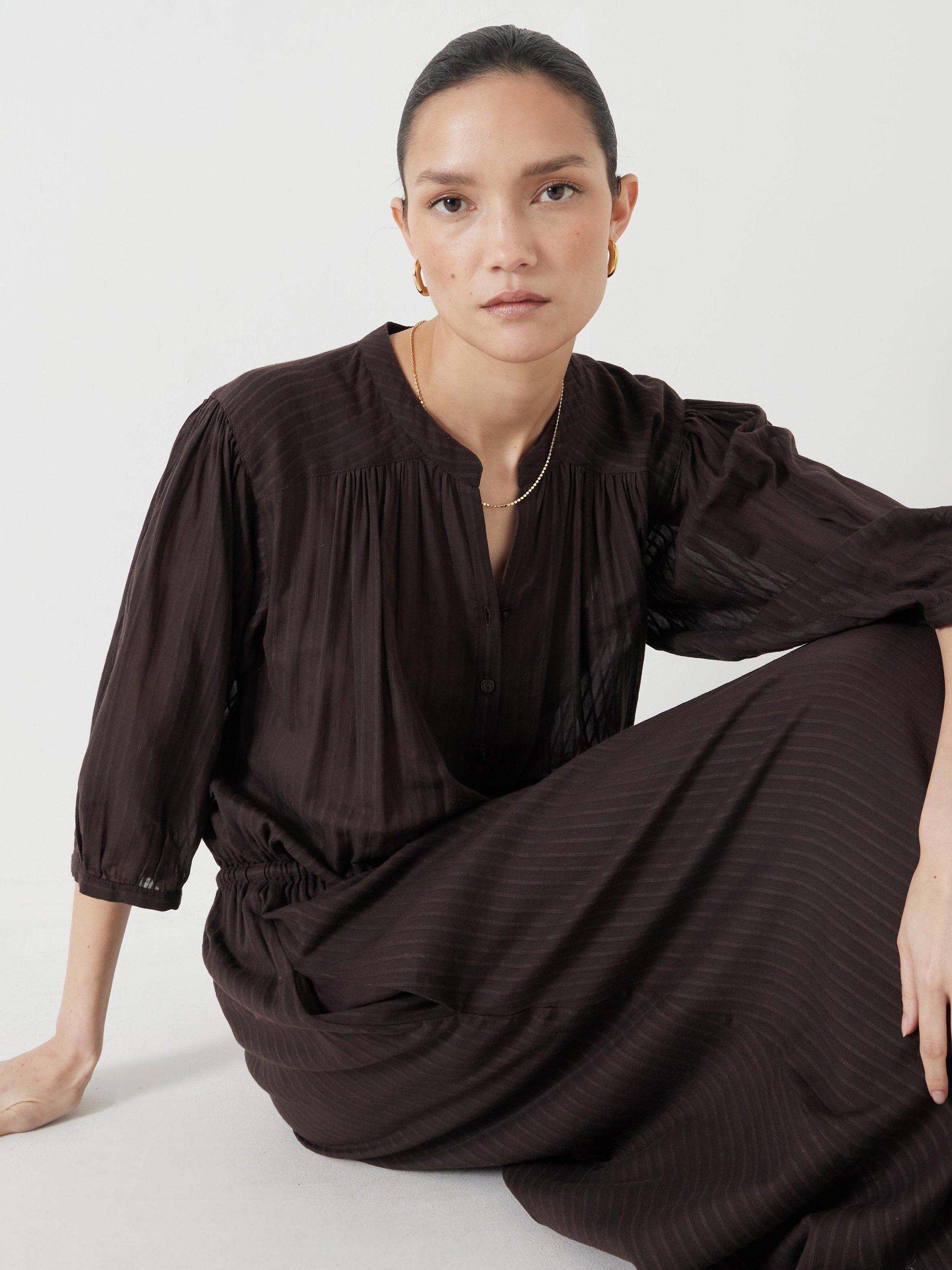 Product image 2 of 6, which shows HUSH Lhea Cotton Voile Midi Dress, Chocolate Brown, 4