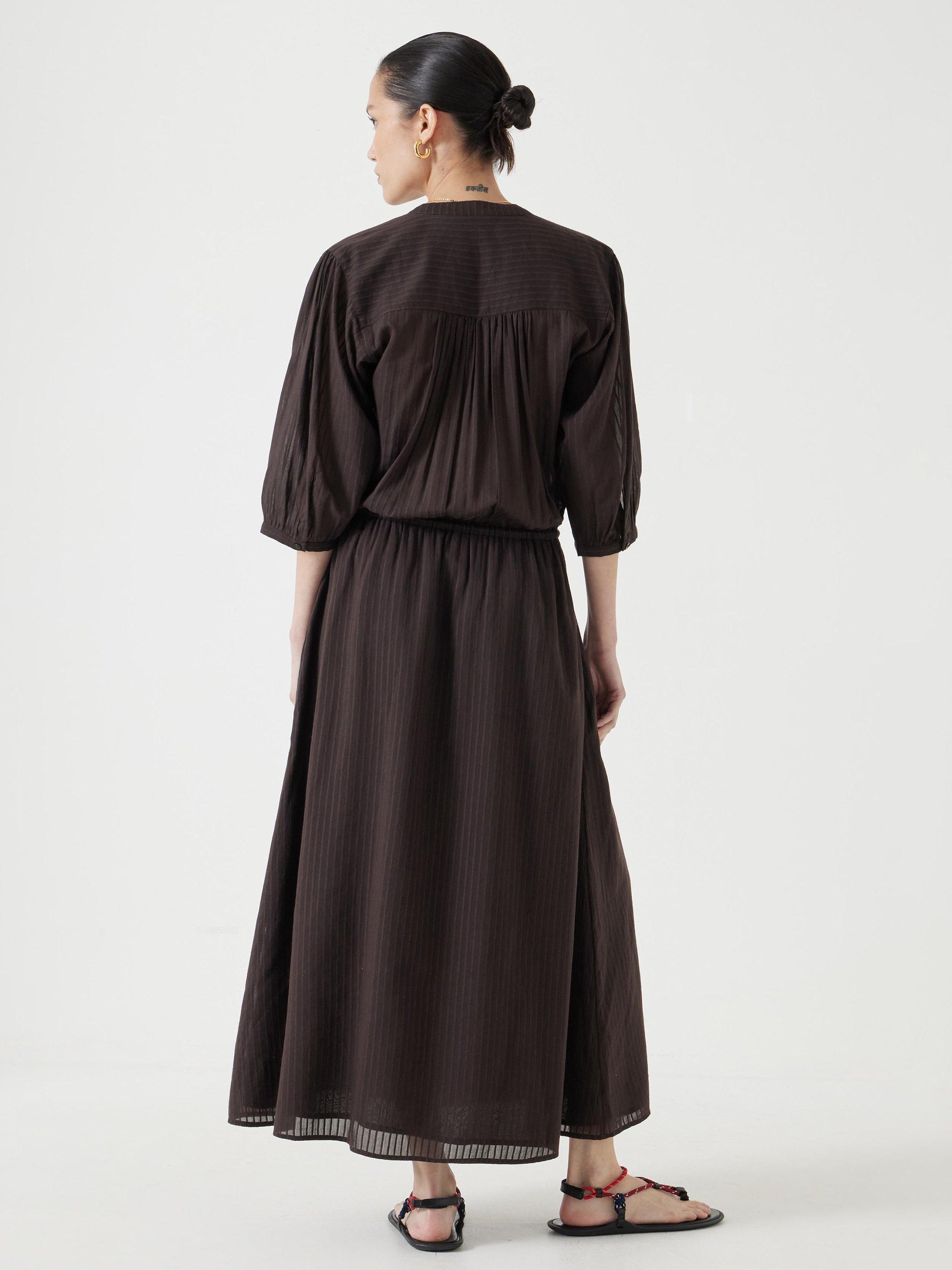 Product image 3 of 6, which shows HUSH Lhea Cotton Voile Midi Dress, Chocolate Brown, 4
