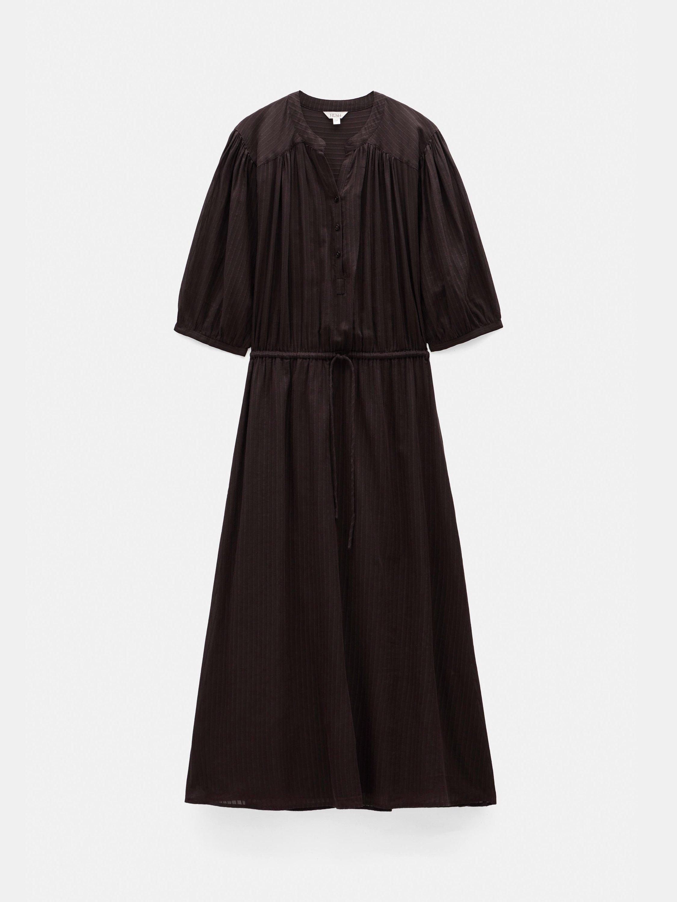 Product image 4 of 6, which shows HUSH Lhea Cotton Voile Midi Dress, Chocolate Brown, 4