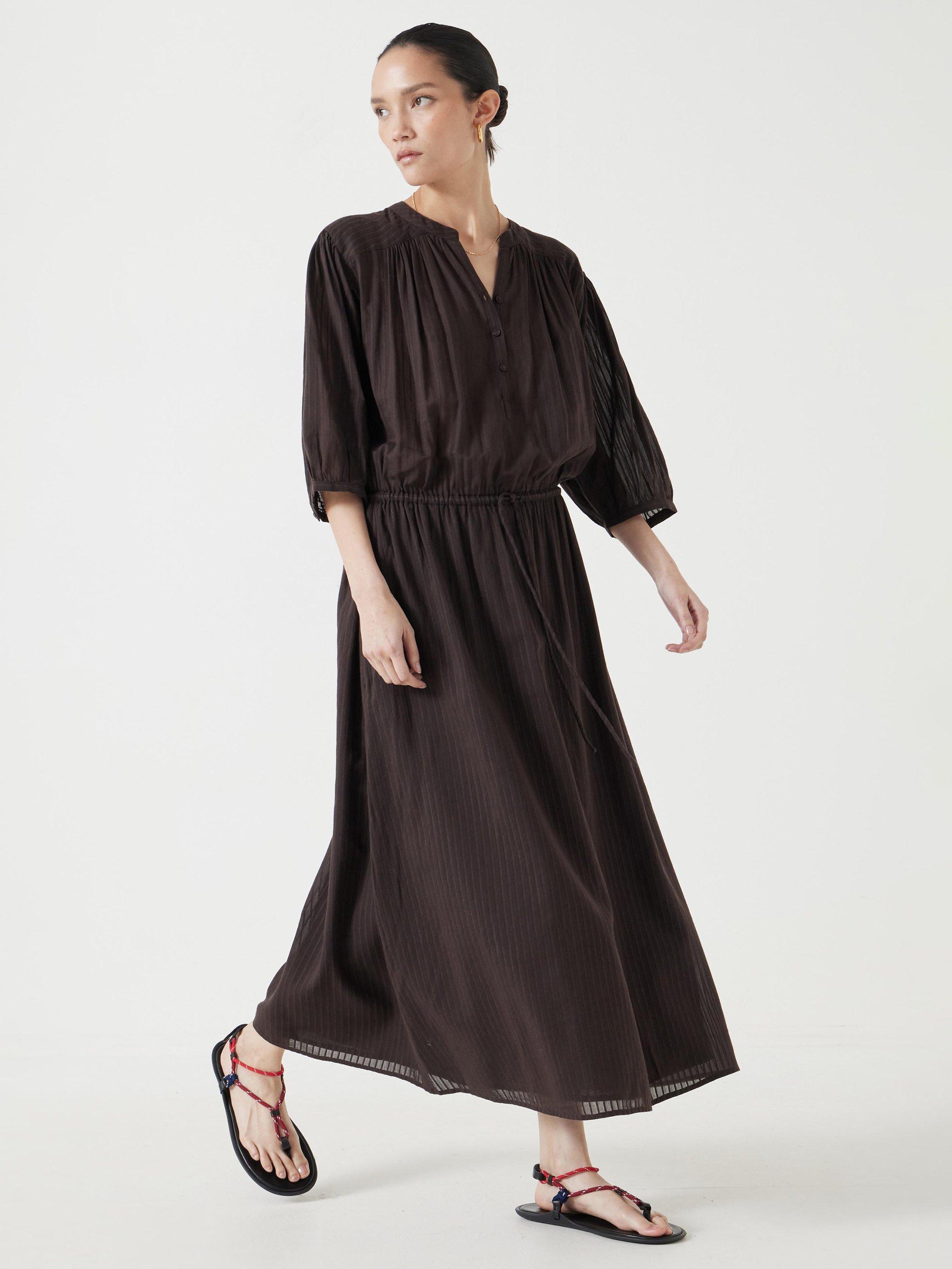 Product image 6 of 6, which shows HUSH Lhea Cotton Voile Midi Dress, Chocolate Brown, 4