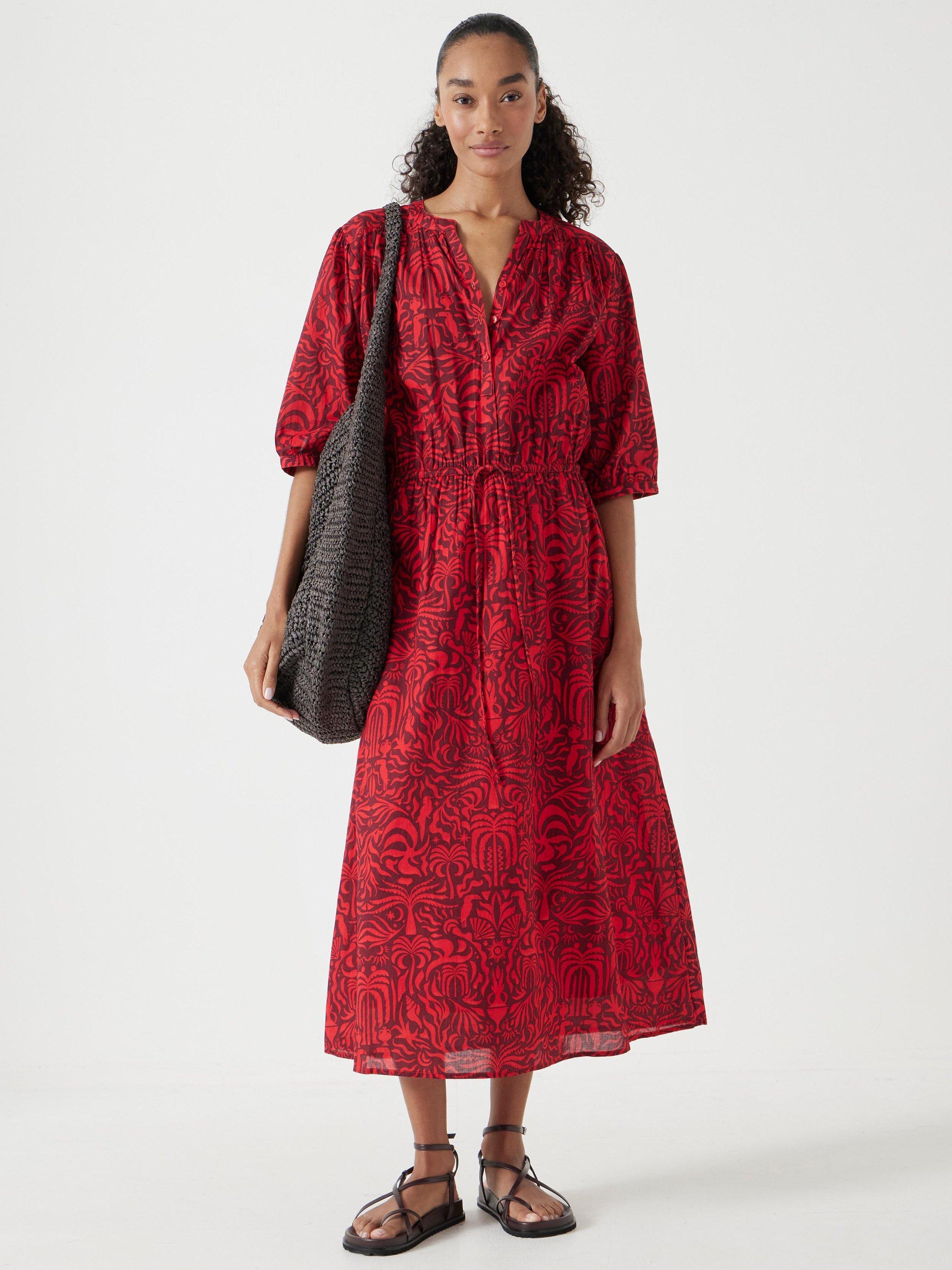 Product image 1 of 5, which shows HUSH Lhea Cotton A-Line Midi Dress, Lotus Red, 4