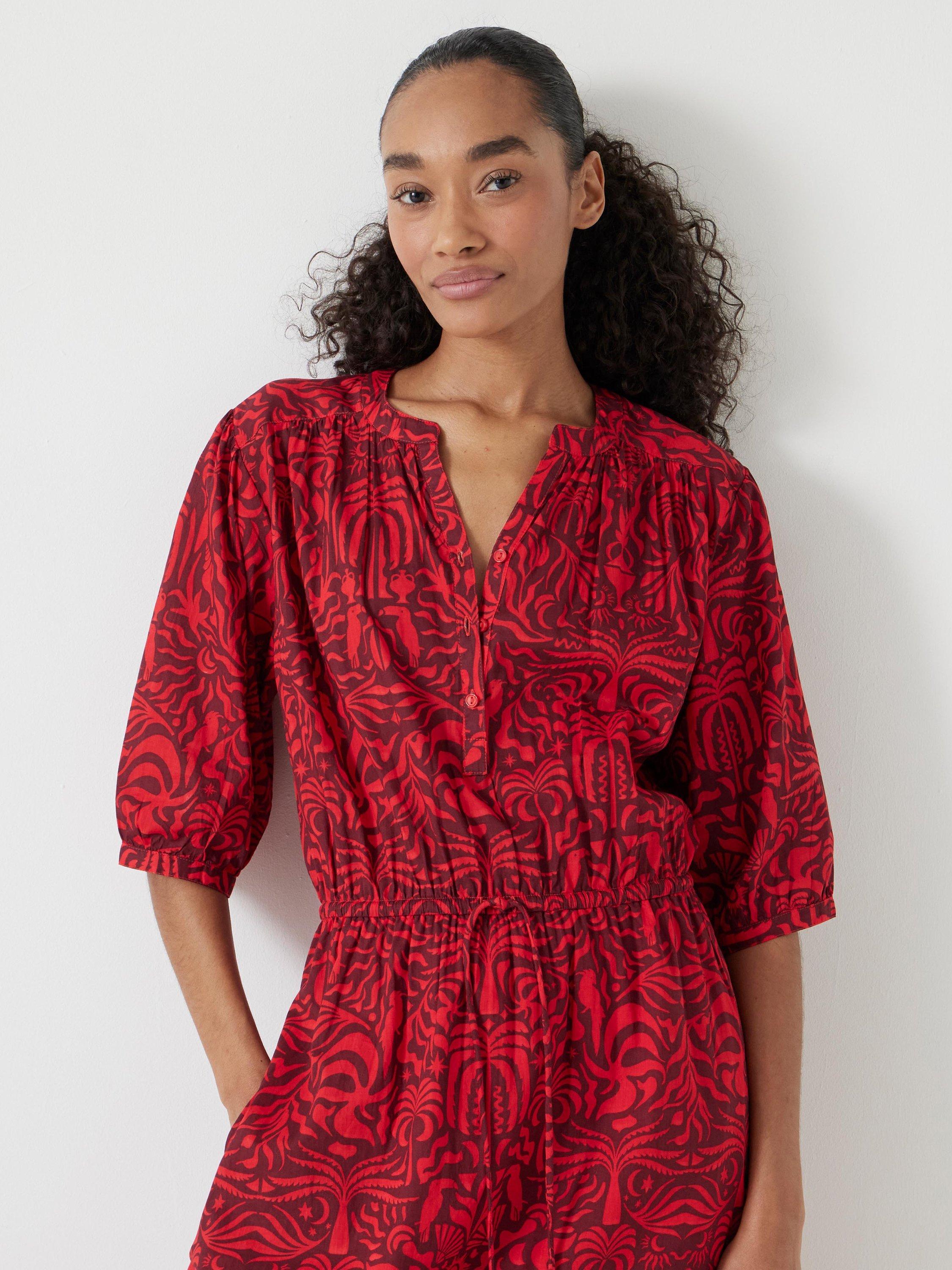Product image 2 of 5, which shows HUSH Lhea Cotton A-Line Midi Dress, Lotus Red, 4