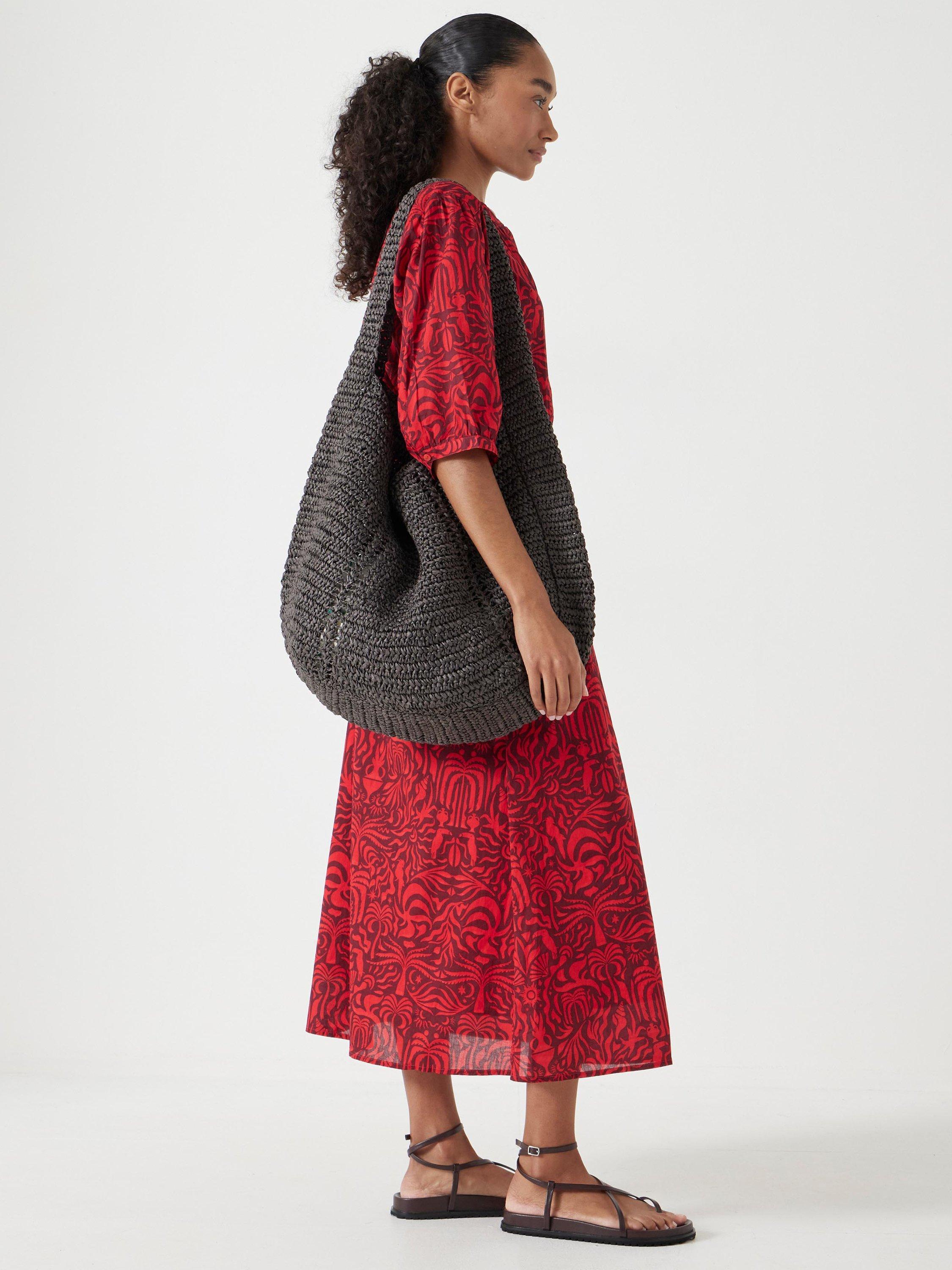 Product image 3 of 5, which shows HUSH Lhea Cotton A-Line Midi Dress, Lotus Red, 4