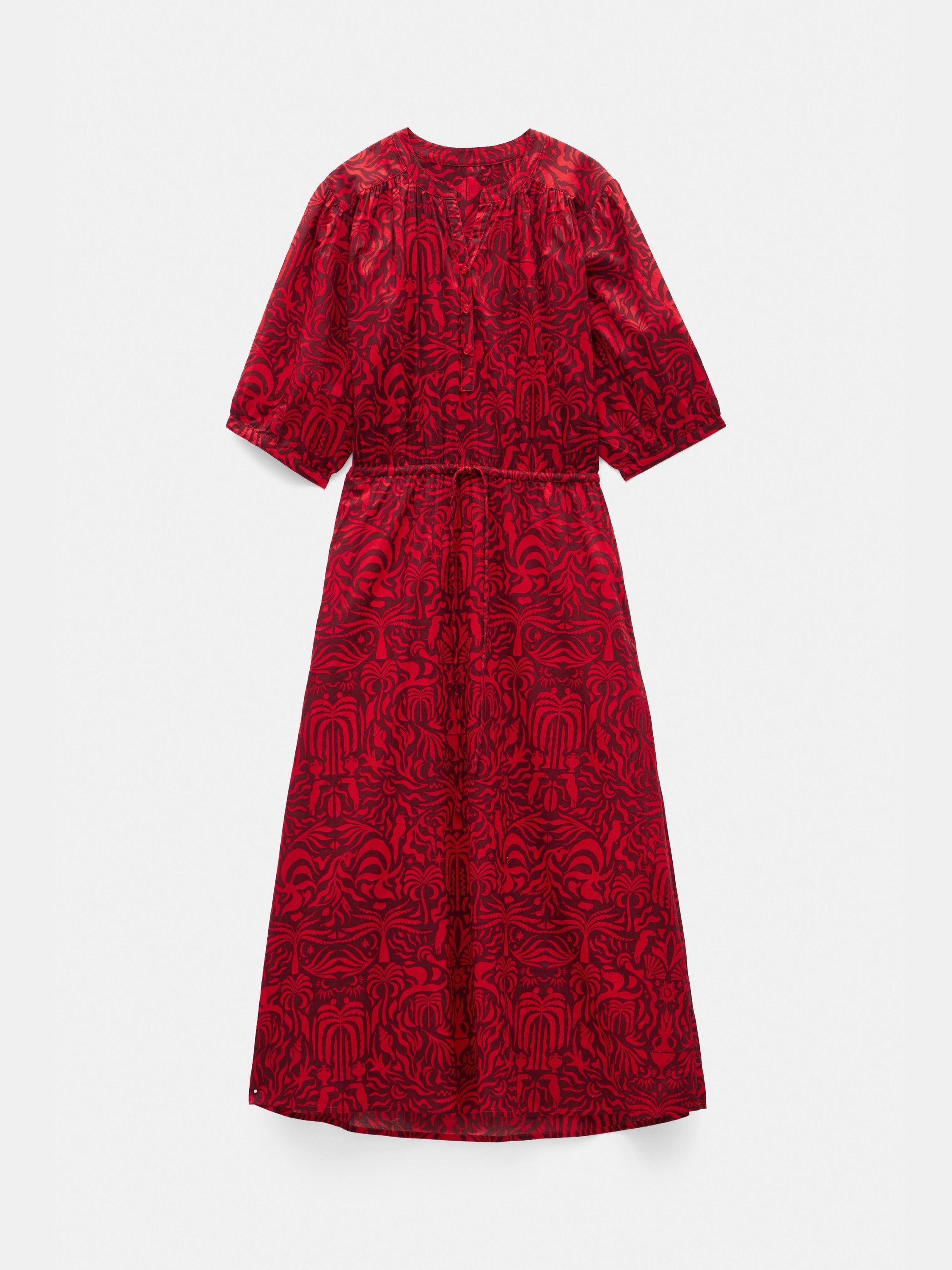 Product image 4 of 5, which shows HUSH Lhea Cotton A-Line Midi Dress, Lotus Red, 4