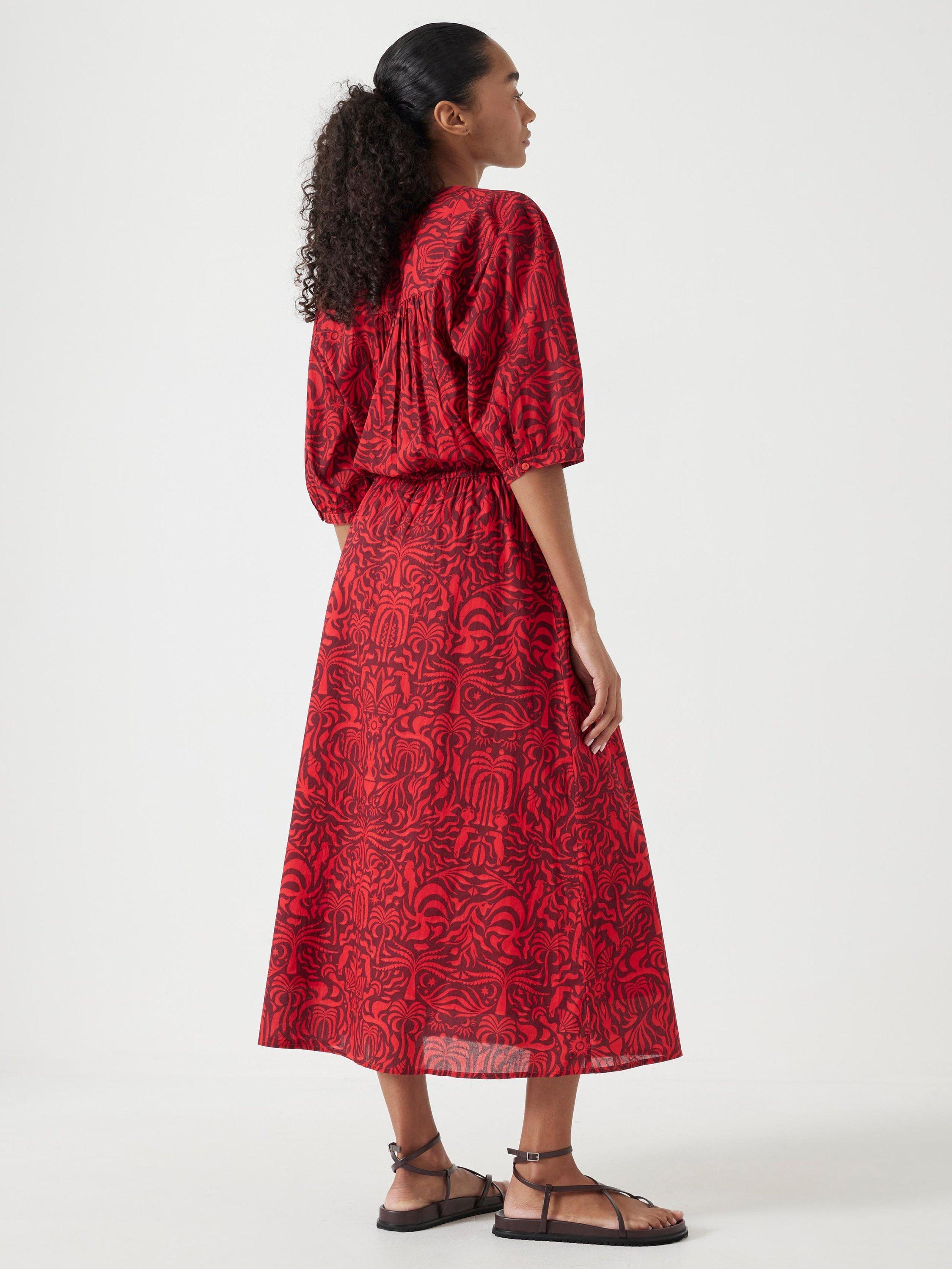 Product image 5 of 5, which shows HUSH Lhea Cotton A-Line Midi Dress, Lotus Red, 4
