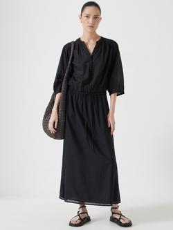 HUSH Lhea Cotton Voile Midi Dress, Washed Black