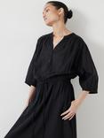 HUSH Lhea Cotton Voile Midi Dress, Washed Black