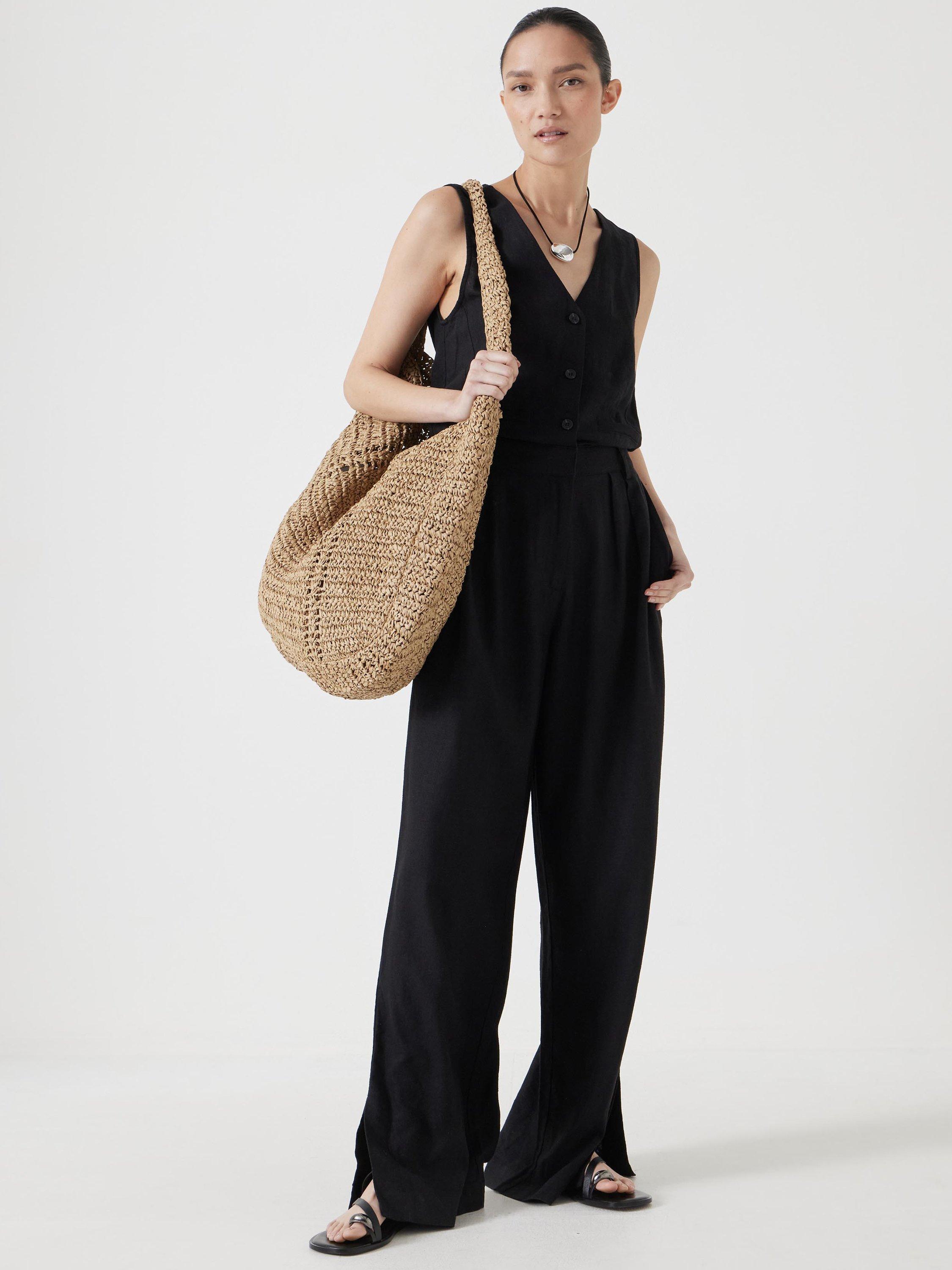 Product image 1 of 6, which shows HUSH Waistcoat Linen Blend Jumpsuit, Washed Black, 16