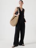 HUSH Waistcoat Linen Blend Jumpsuit, Washed Black, Washed Black