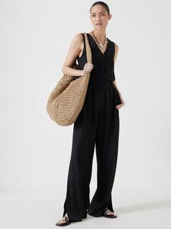 HUSH Waistcoat Linen Blend Jumpsuit, Washed Black, Washed Black