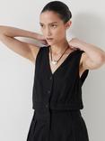 HUSH Waistcoat Linen Blend Jumpsuit, Washed Black, Washed Black