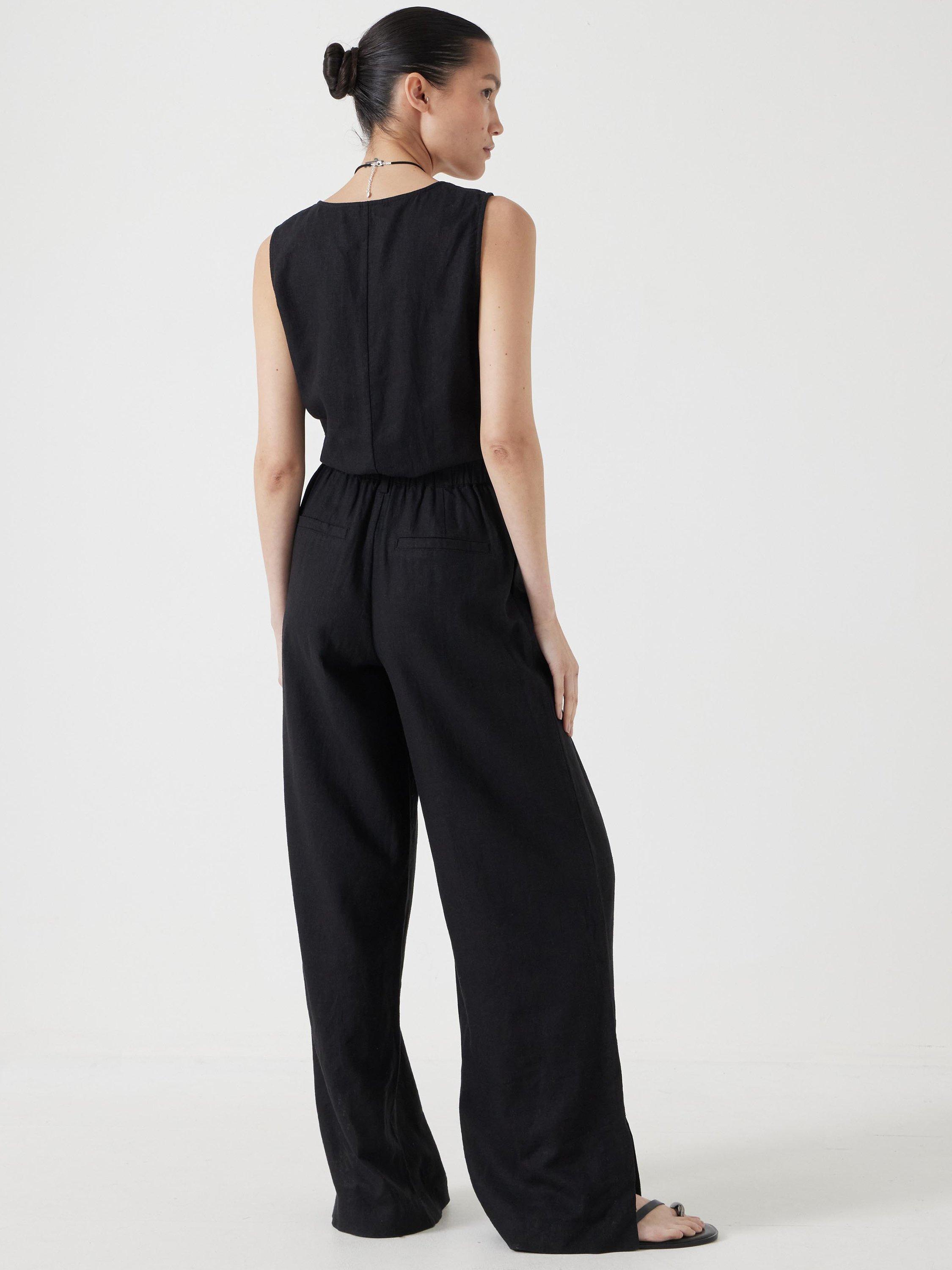 Product image 3 of 6, which shows HUSH Waistcoat Linen Blend Jumpsuit, Washed Black, 16