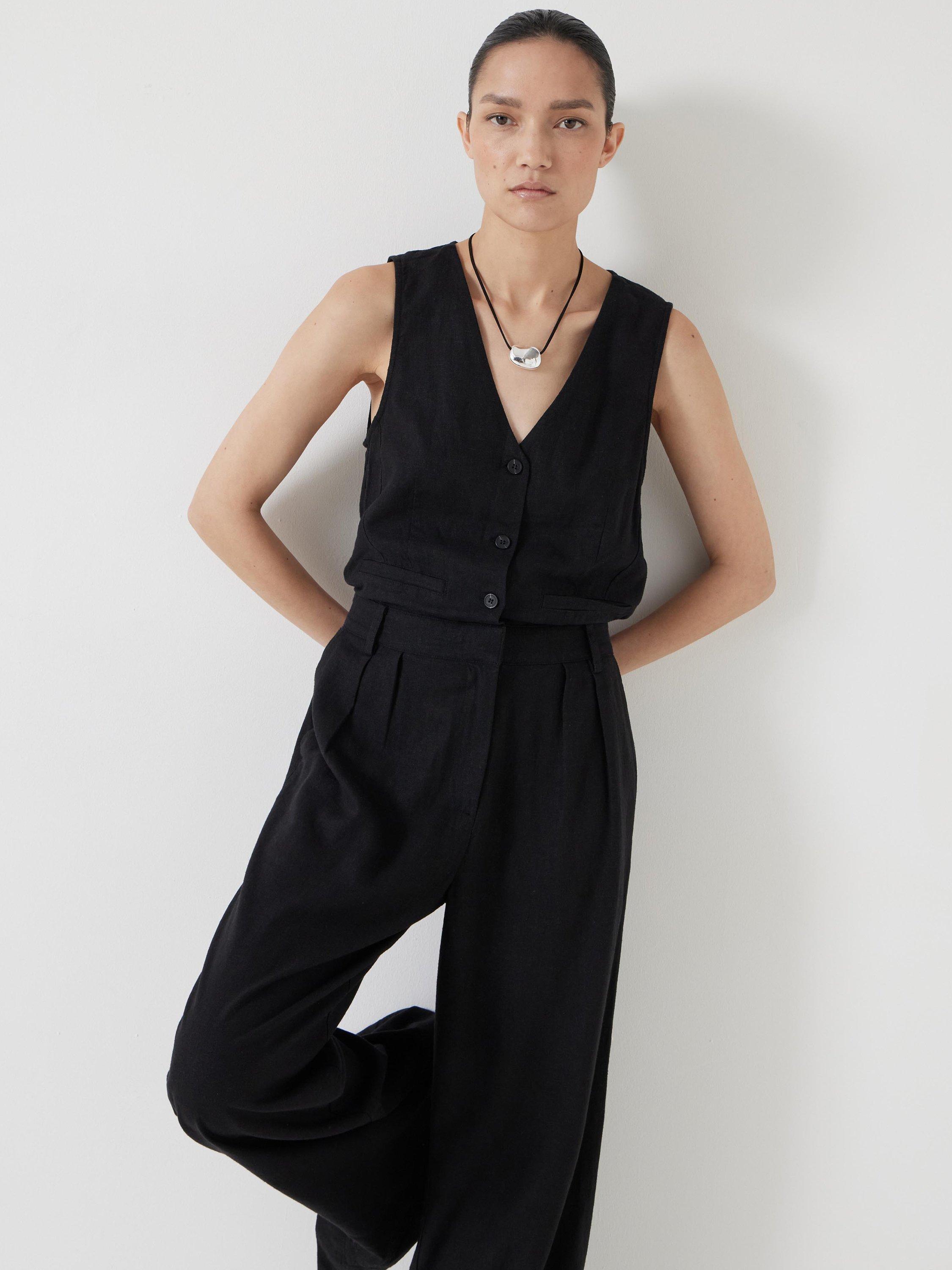 Product image 4 of 6, which shows HUSH Waistcoat Linen Blend Jumpsuit, Washed Black, 16