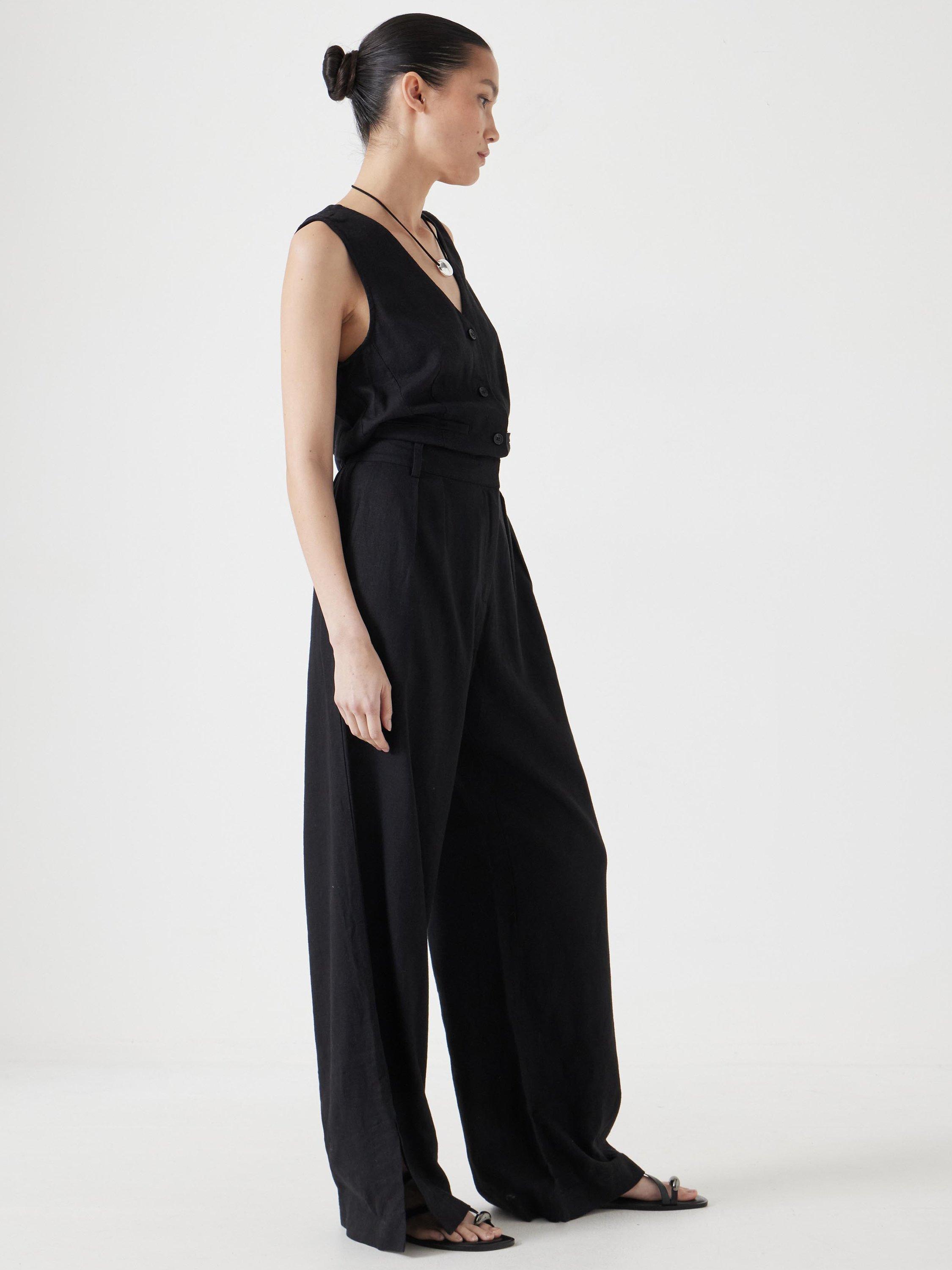 Product image 5 of 6, which shows HUSH Waistcoat Linen Blend Jumpsuit, Washed Black, 16