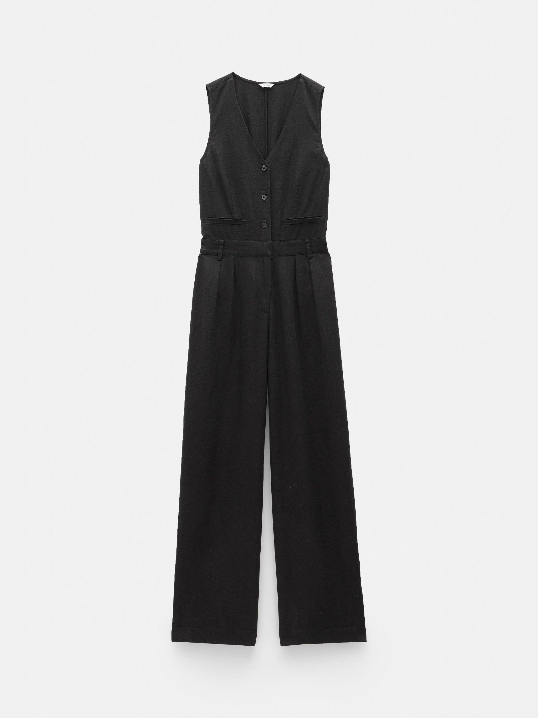 Product image 6 of 6, which shows HUSH Waistcoat Linen Blend Jumpsuit, Washed Black, 16