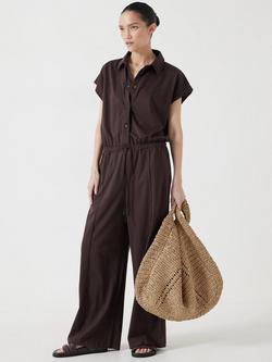 HUSH Cotton Short Sleeve Jumpsuit, Chocolate Brown