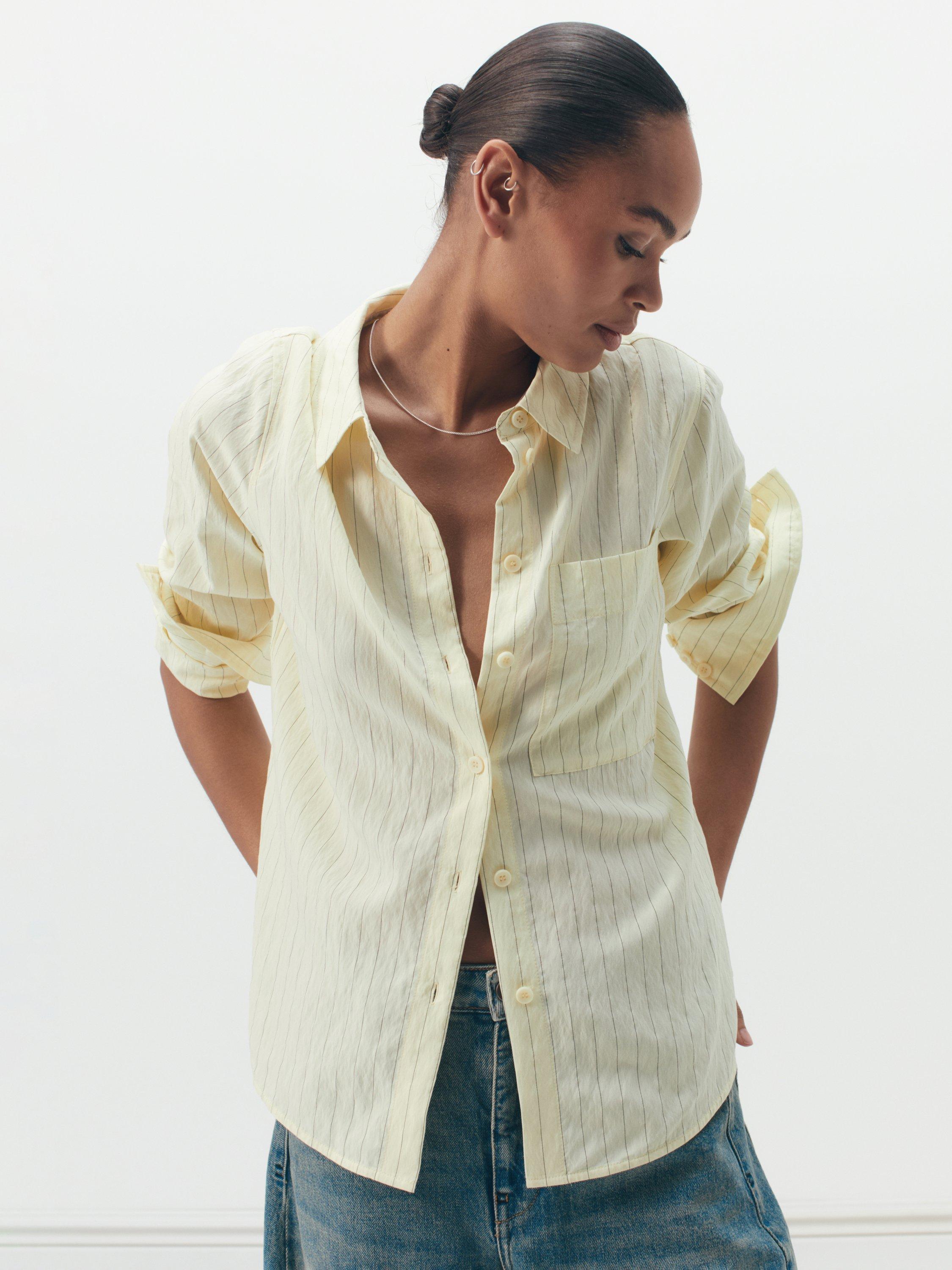 Product image 1 of 5, which shows HUSH Air Flow Stripe Shirt, Yellow & Black, 10