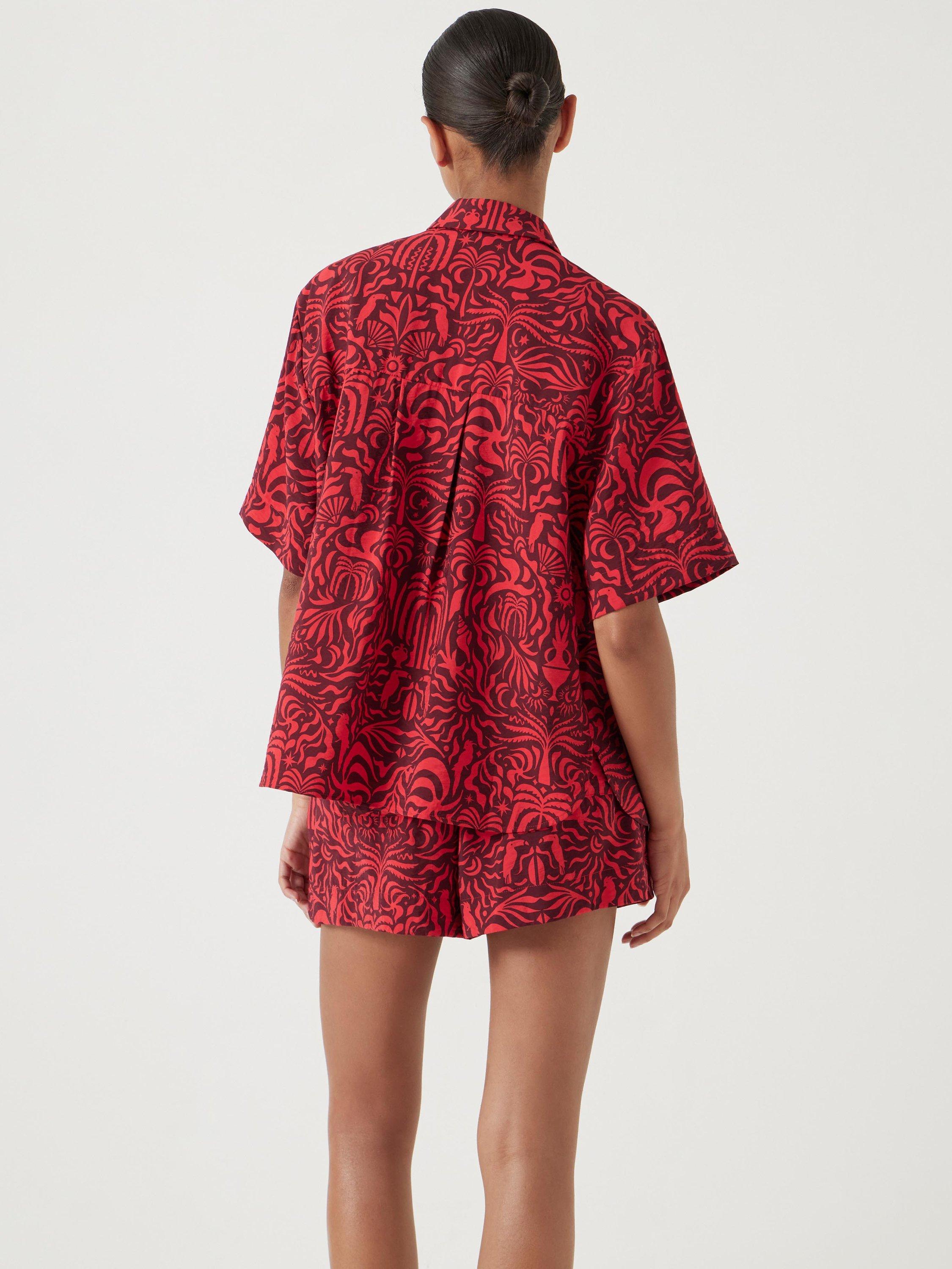 Product image 3 of 6, which shows HUSH Air Flow Abstract Shirt, Lotus Red, XXS