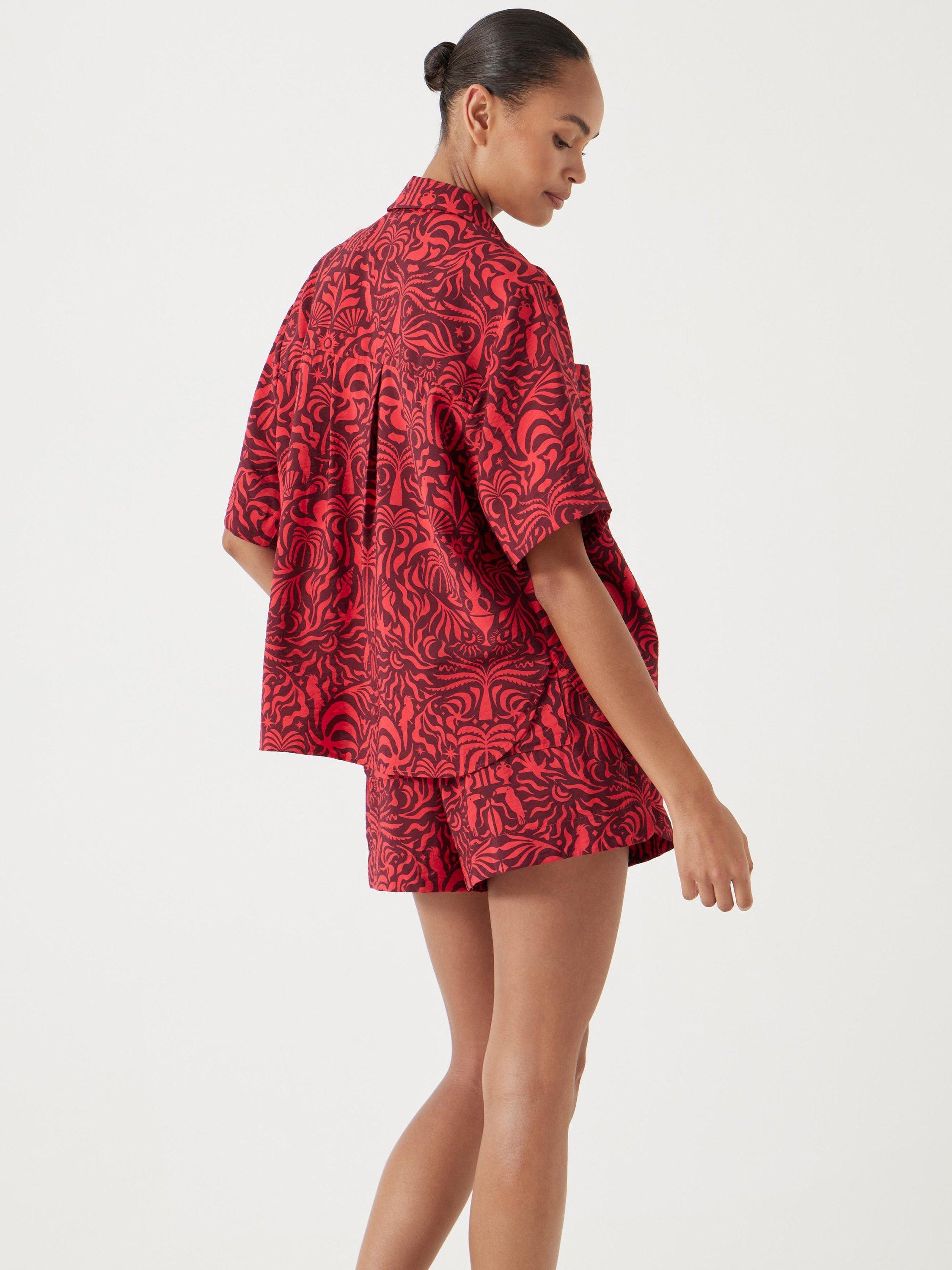 Product image 4 of 6, which shows HUSH Air Flow Abstract Shirt, Lotus Red, XXS