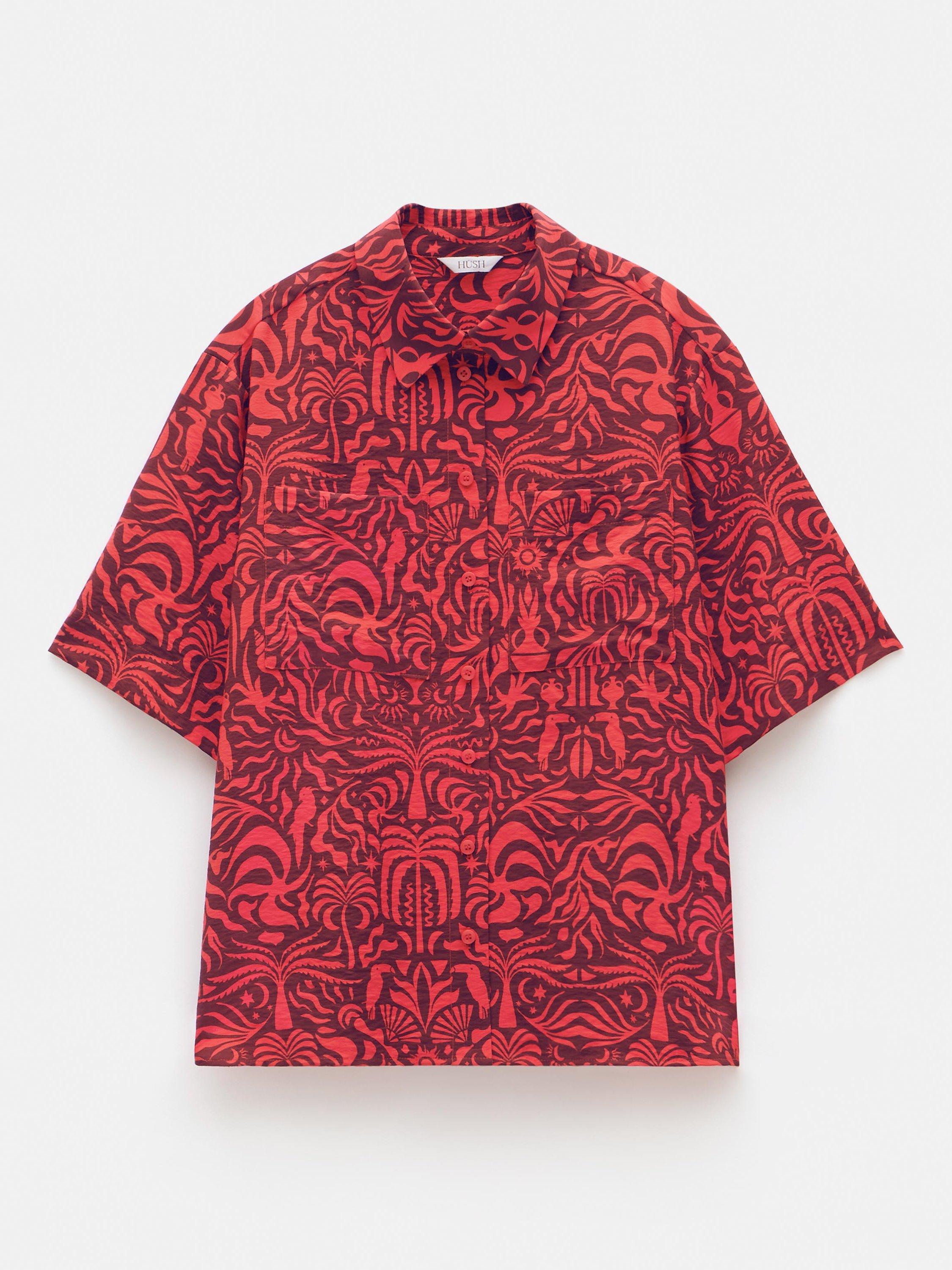 Product image 6 of 6, which shows HUSH Air Flow Abstract Shirt, Lotus Red, XXS
