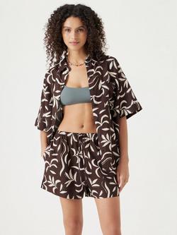 HUSH Linen Blend Printed Shirt, Chocolate/Cream