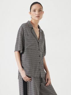 Hush Revere Geometric Print Classic Collar Short Sleeve Shirt, Black/White