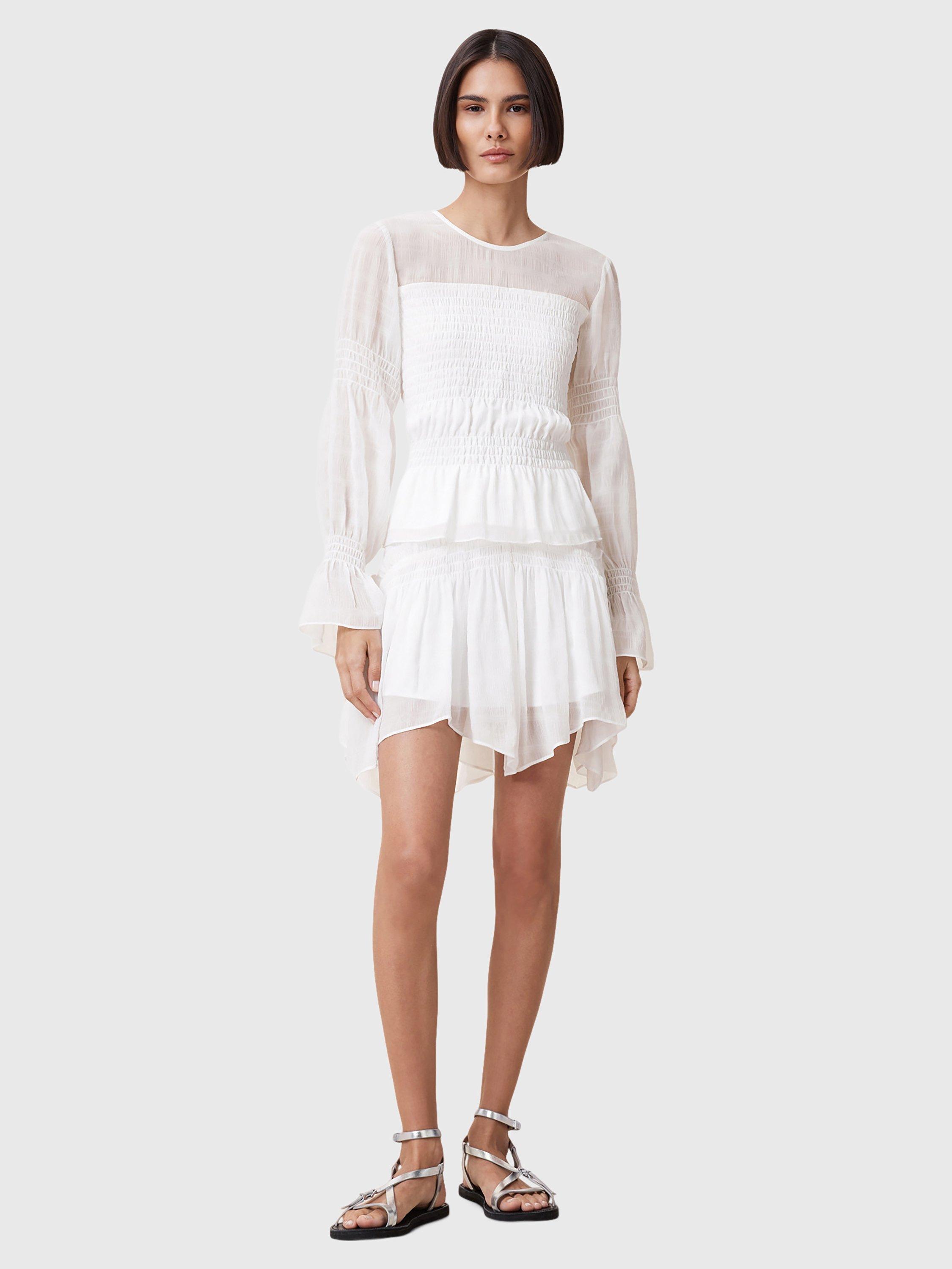 Product image 3 of 6, which shows AllSaints Pamela Shirred Mixed Blend Long Sleeve Top, White, 6