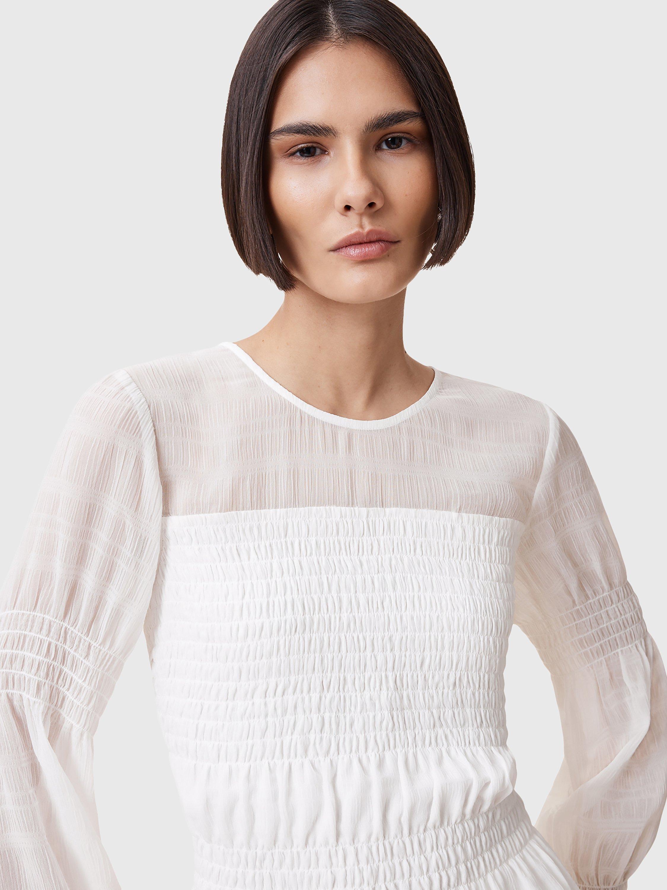Product image 5 of 6, which shows AllSaints Pamela Shirred Mixed Blend Long Sleeve Top, White, 6