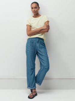 Hush Lightweight Chambray Denim Barrel Trousers, Light Blue Chambray
