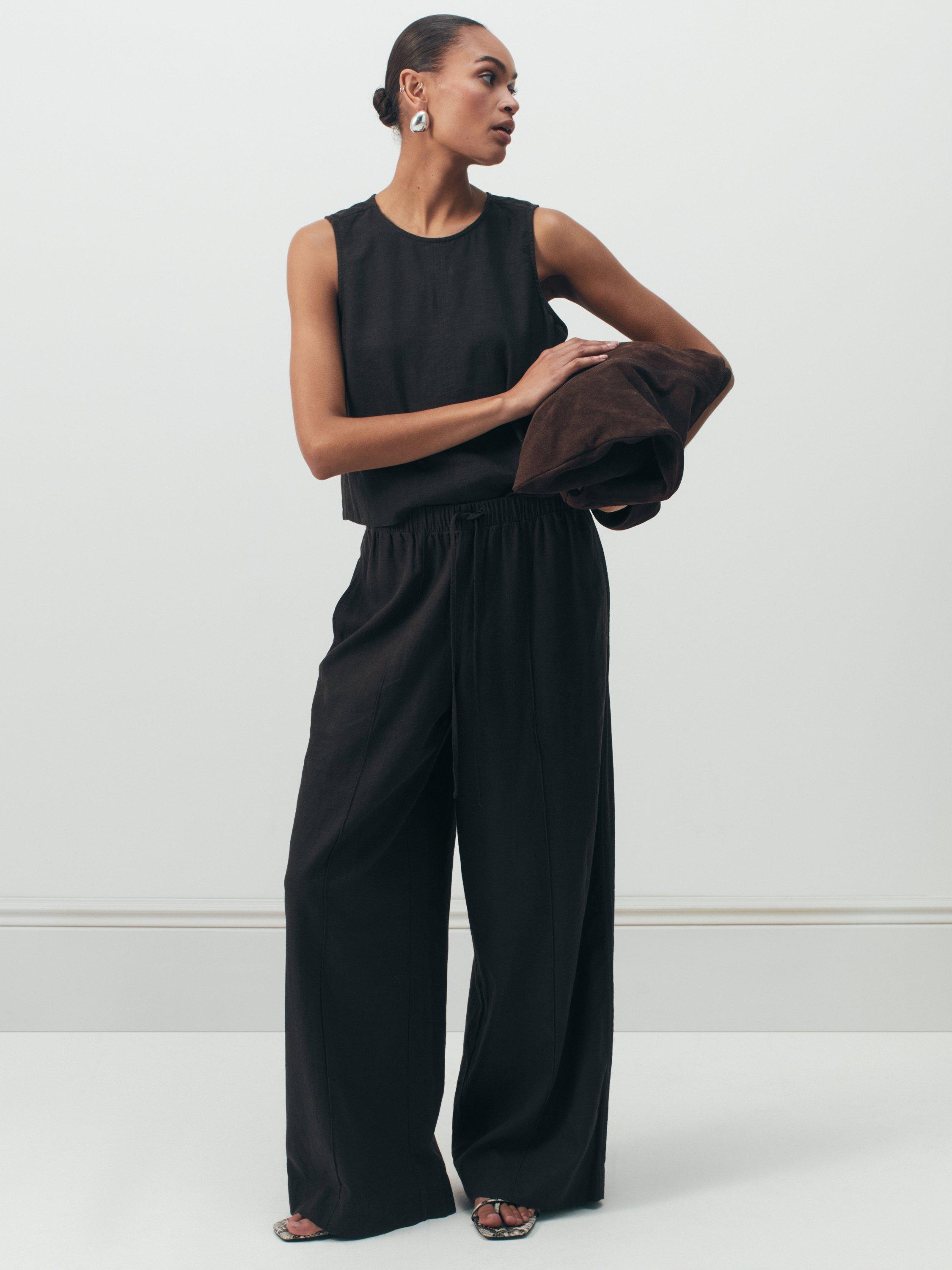 Product image 1 of 5, which shows HUSH Linen Blend Petunia Wide Leg Trousers, Dark Brown, 4R