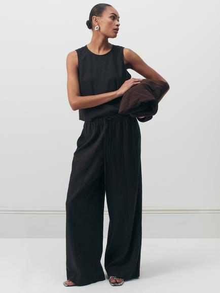 HUSH Linen Blend Petunia Wide Leg Trousers, Dark Brown