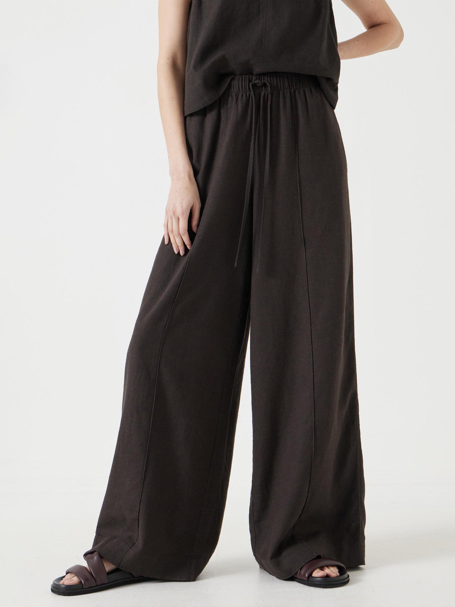 Product image 2 of 5, which shows HUSH Linen Blend Petunia Wide Leg Trousers, Dark Brown, 4R