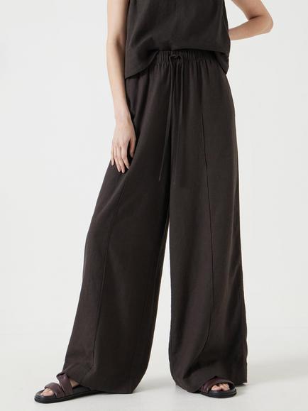 HUSH Linen Blend Petunia Wide Leg Trousers - view 2, Dark Brown