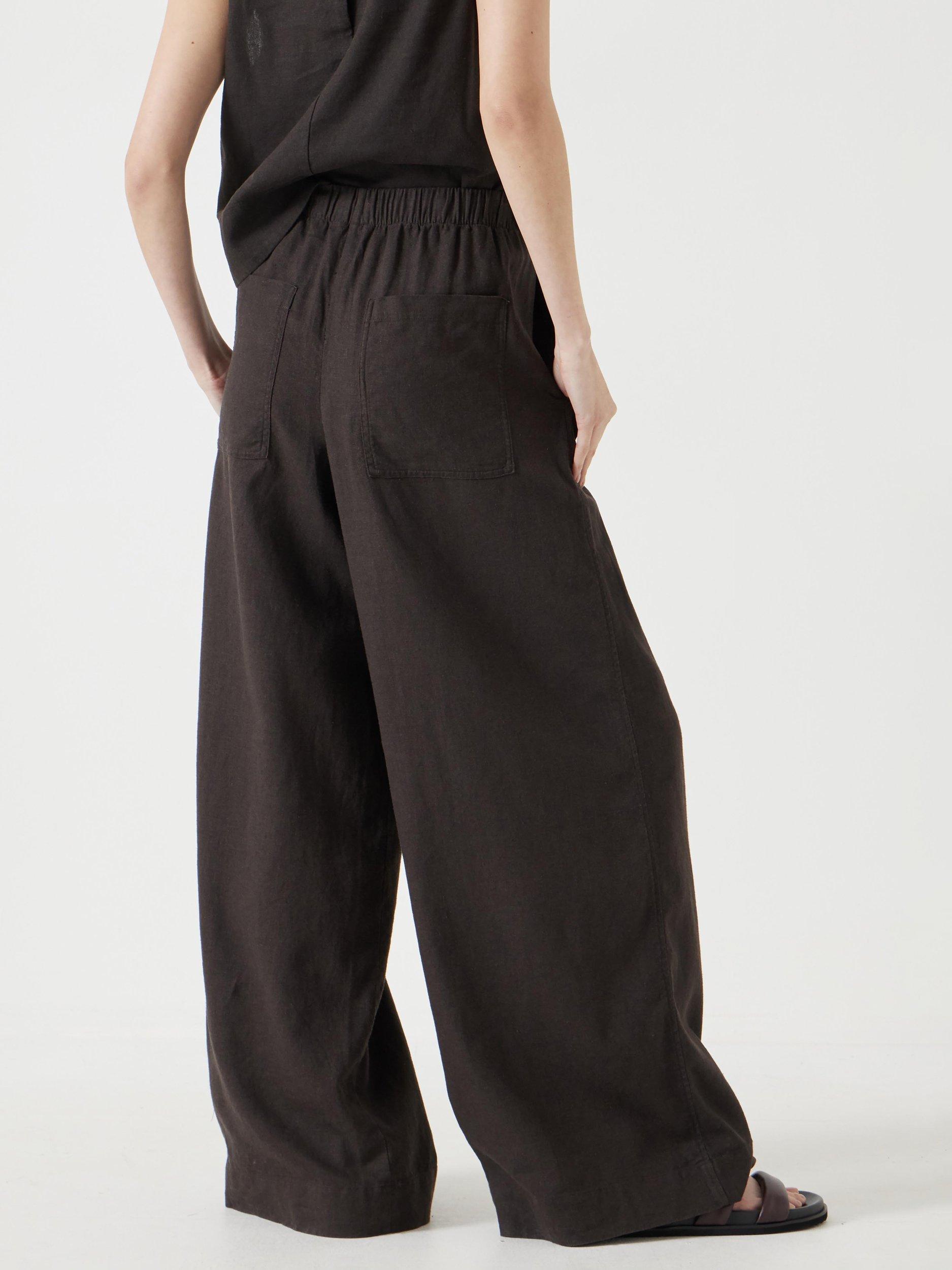 Product image 3 of 5, which shows HUSH Linen Blend Petunia Wide Leg Trousers, Dark Brown, 4R