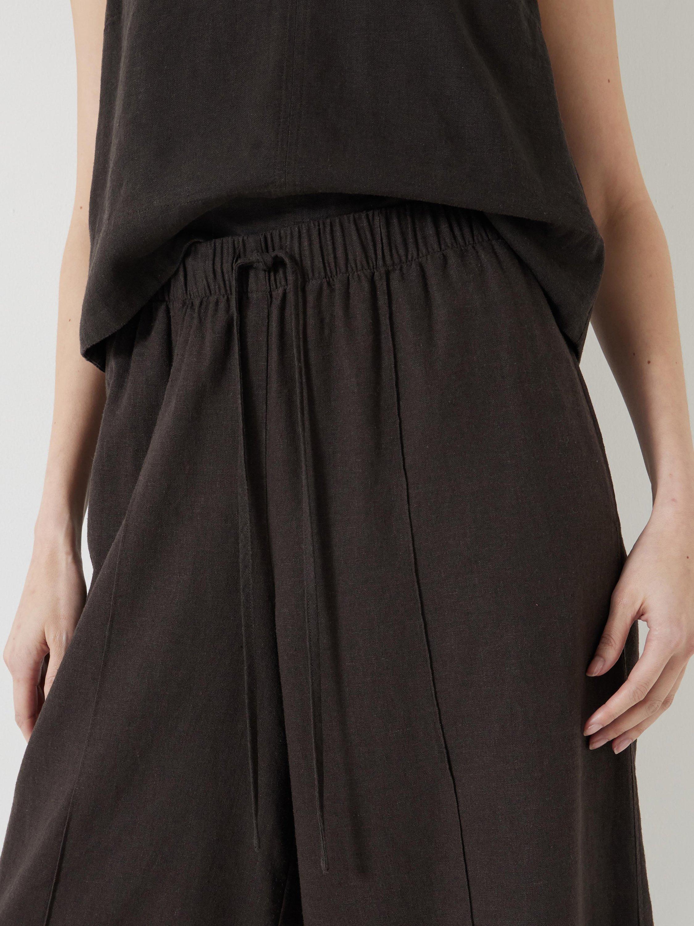 Product image 4 of 5, which shows HUSH Linen Blend Petunia Wide Leg Trousers, Dark Brown, 4R