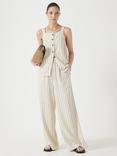 HUSH Petunia Stripe Linen Blend Trousers, Ecru/Black