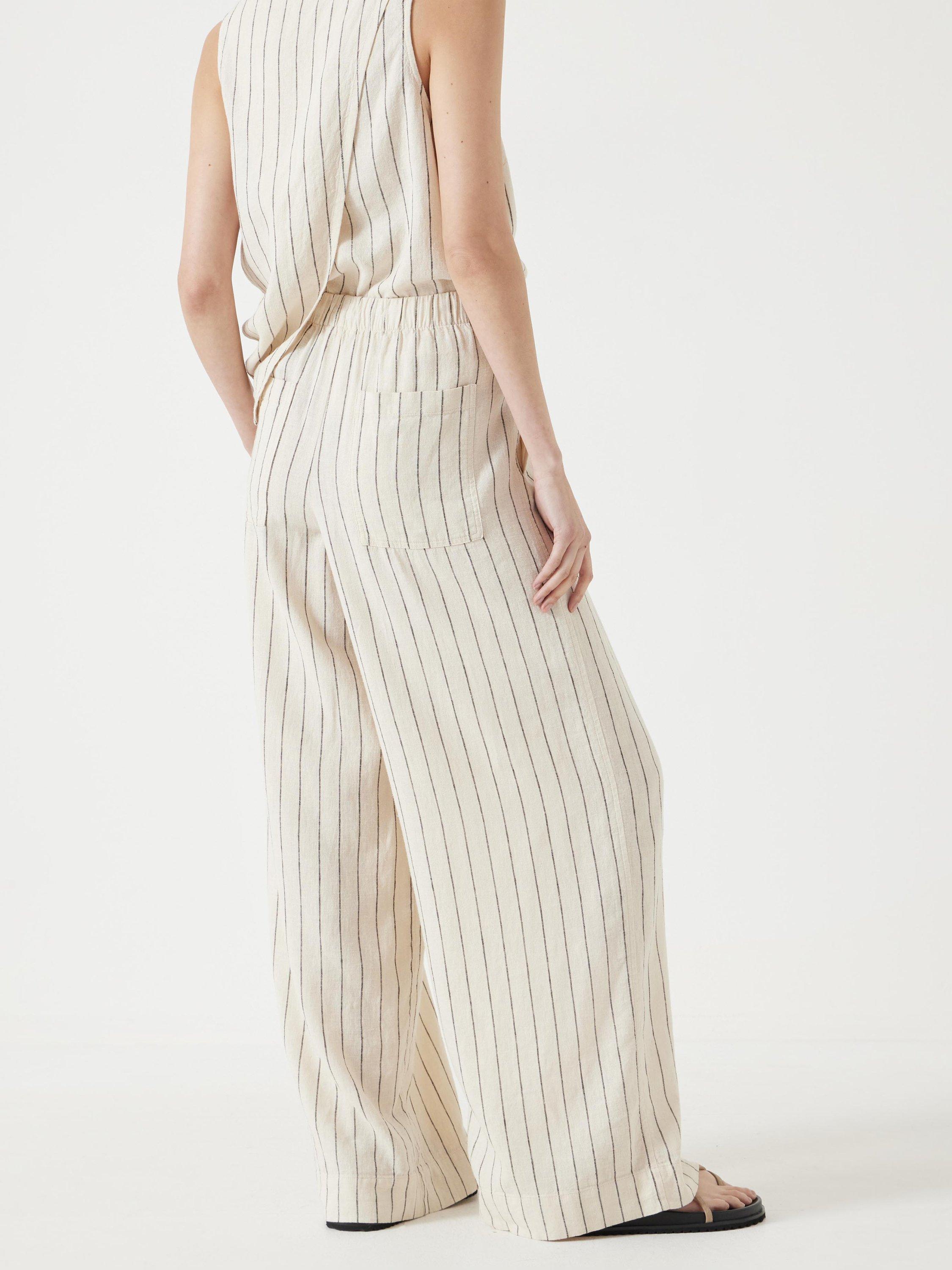 Product image 3 of 5, which shows HUSH Petunia Stripe Linen Blend Trousers, Ecru/Black, 10S